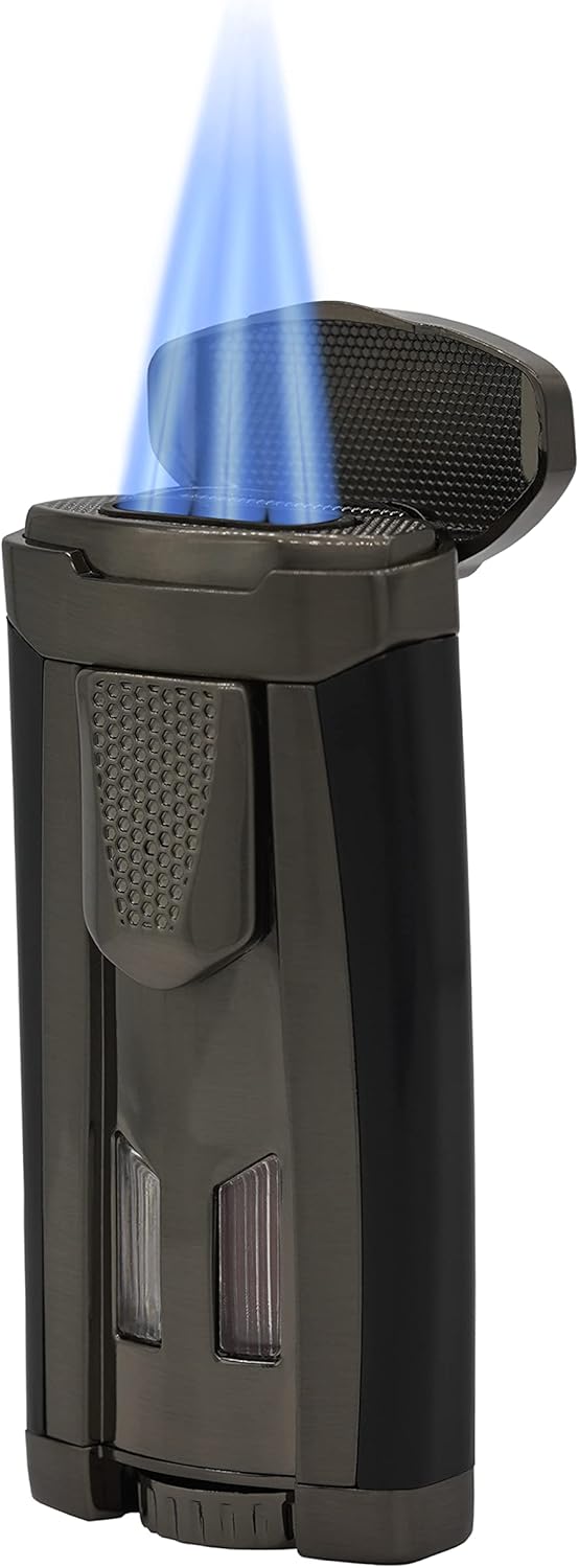 Xikar HP3 Inline Triple Flame Cigar Lighter, Attractive Gift Box, EZ-View Red Fuel Window, Honeycomb Texture, Gunmetal