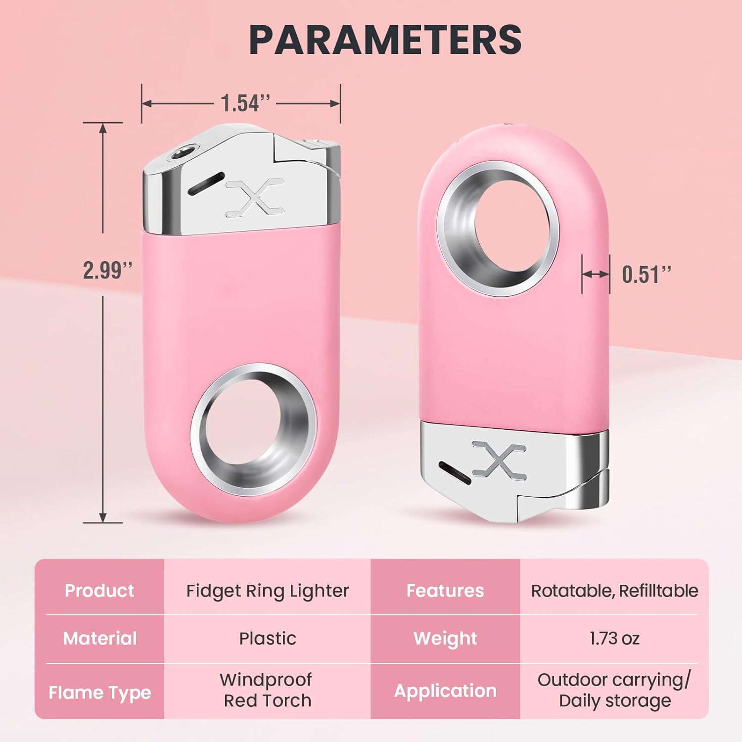 Cool Lighter with Funny Fidget Ring, Pink Keychain Lighters Refillable Butane Torch for Candle BBQ, Creative Gifts for Men Women, EDC Spinner Lighter with Windproof Jet Flame