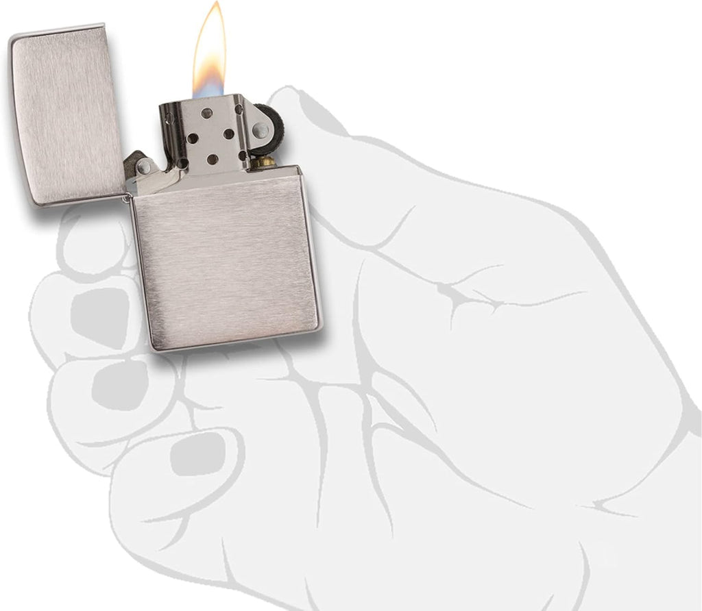 Zippo Classic Brushed Chrome Pocket Lighter - Windproof & Refillable Flip-Top Metal Lighter - Everyday Use Pocket Lighters - Luxury Lighters Made in USA