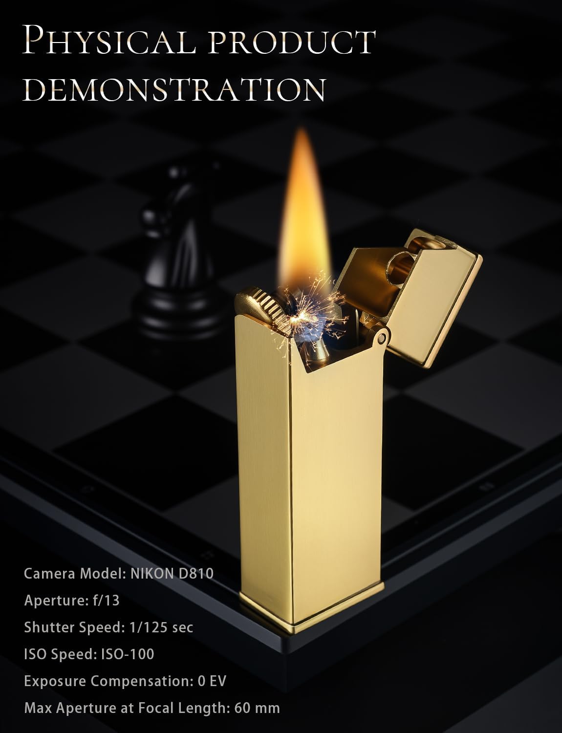 Swiss Vintage Brass Soft-Flame Kerosene Lighter, Refillable, Compact, Grinding Wheel, Unique, Gift Box, Thorens Long Fellow - Inclined Wheel Ignition​