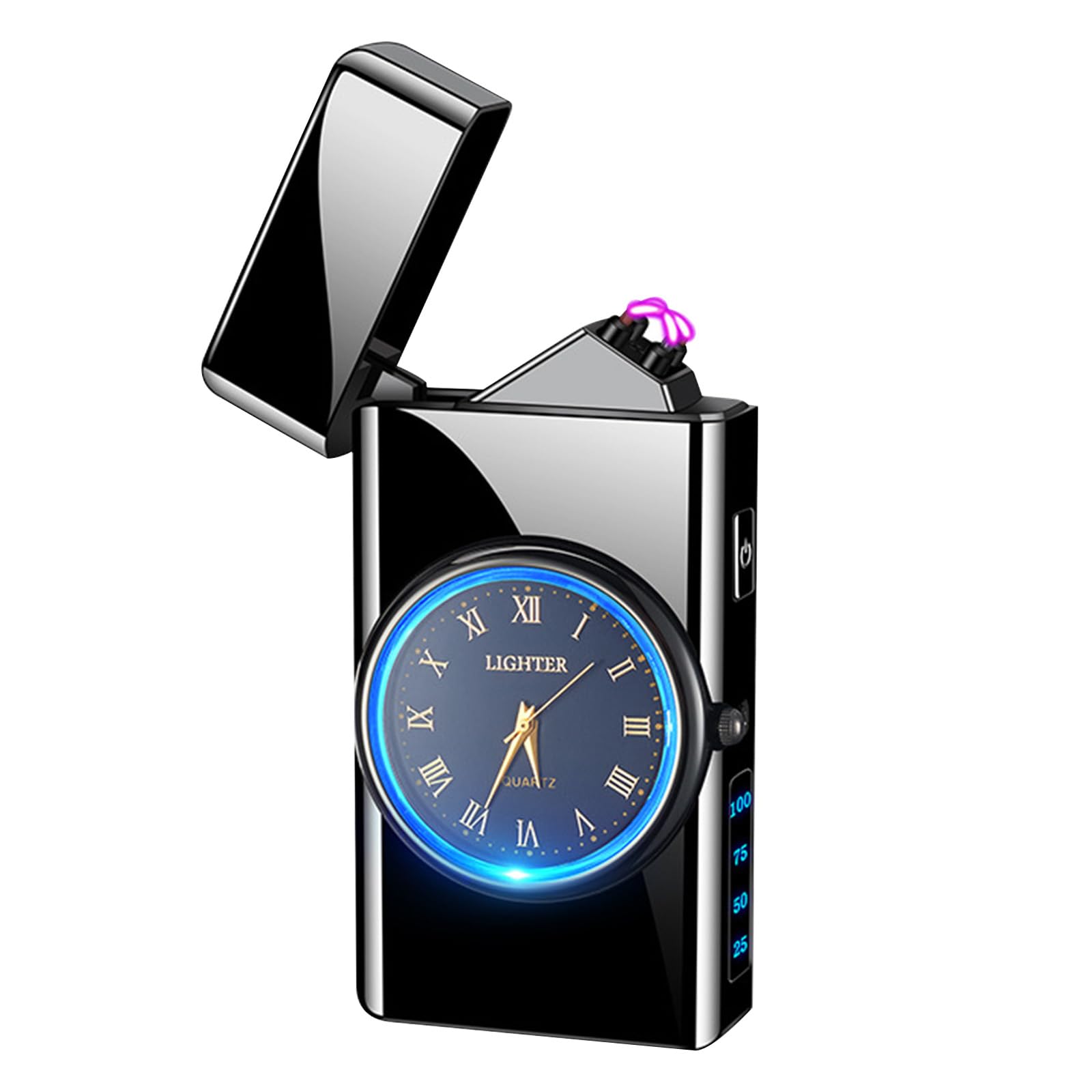 Watch Lighter Dual Arc Plasma Electric Lighters USB Rechargeable Lighters with LED Battery Display Cool Lighter with Clock & Flashlight,Unique Gift for Men and Women (Boat Blue)