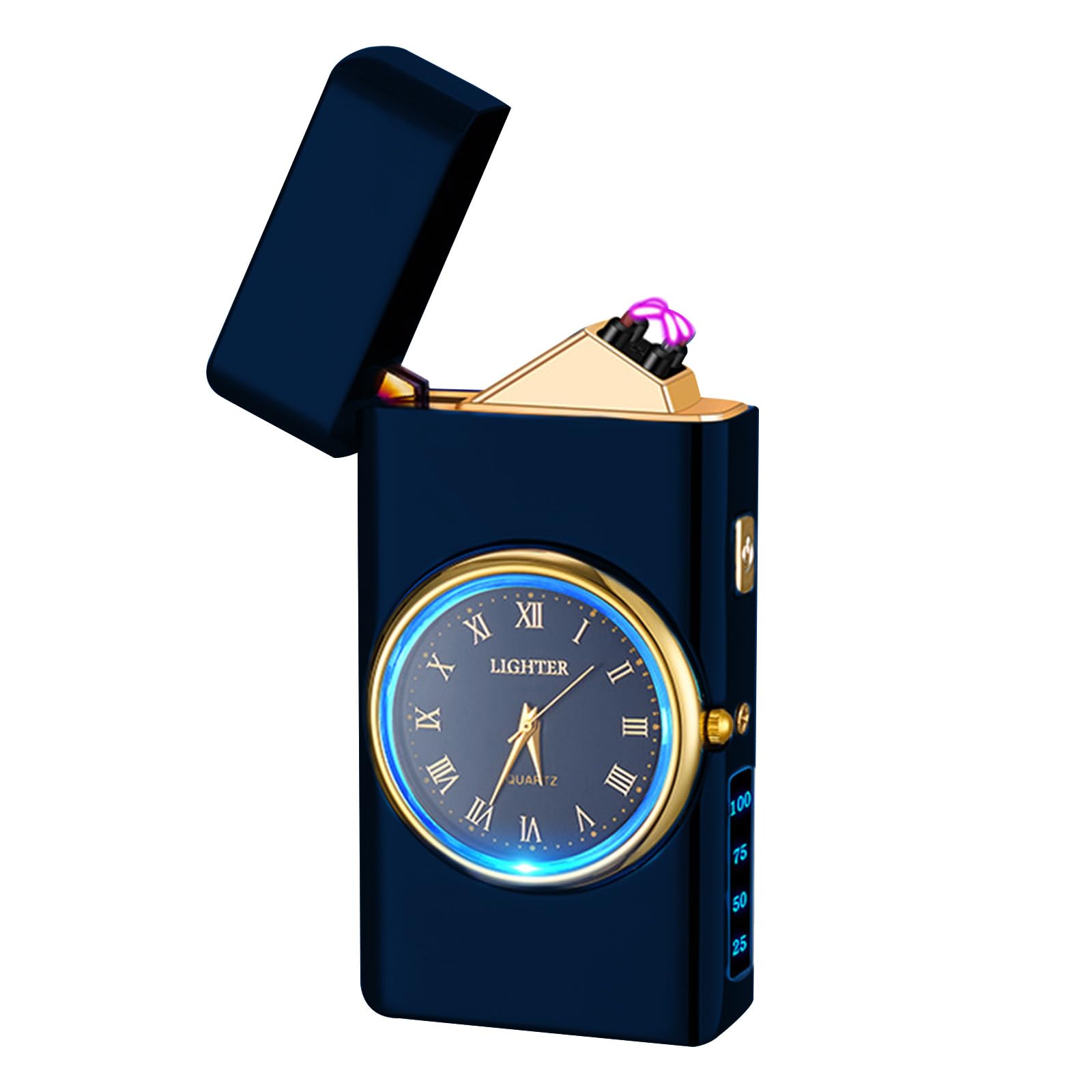 Electric Lighter with Clock YOZWOO USB Rechargeable Lighter with LED Light, Plasma Dual Arc Lighters with LED Power Display for Candle, Cool Lighters Gifts for Men and Women (Gold-Boat)