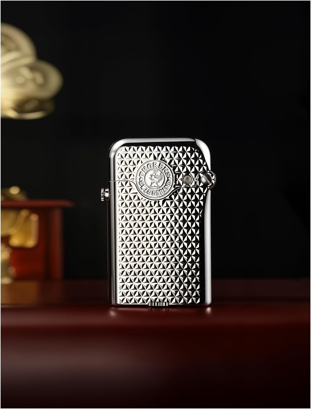 Classic Retro Refillable Brass Kerosene Lighter,Collectible,Soft-Flame,Automatic Ignition,Safety Lock,Electroplated Chrome Color,Engraving,Gift Box,Men's Gift,Thorens Gen 3-Single Claw Diamond Grid