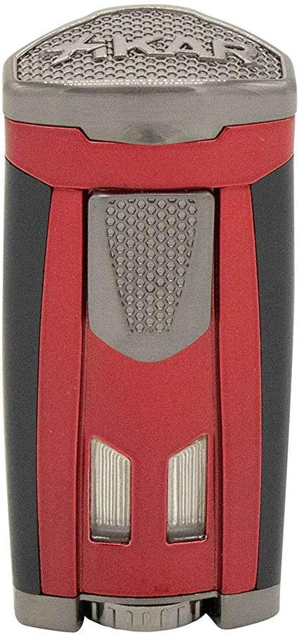 Xikar HP3 Inline Triple Flame Cigar Lighter, Attractive Gift Box, EZ-View Red Fuel Window, Honeycomb Texture, Daytona Red