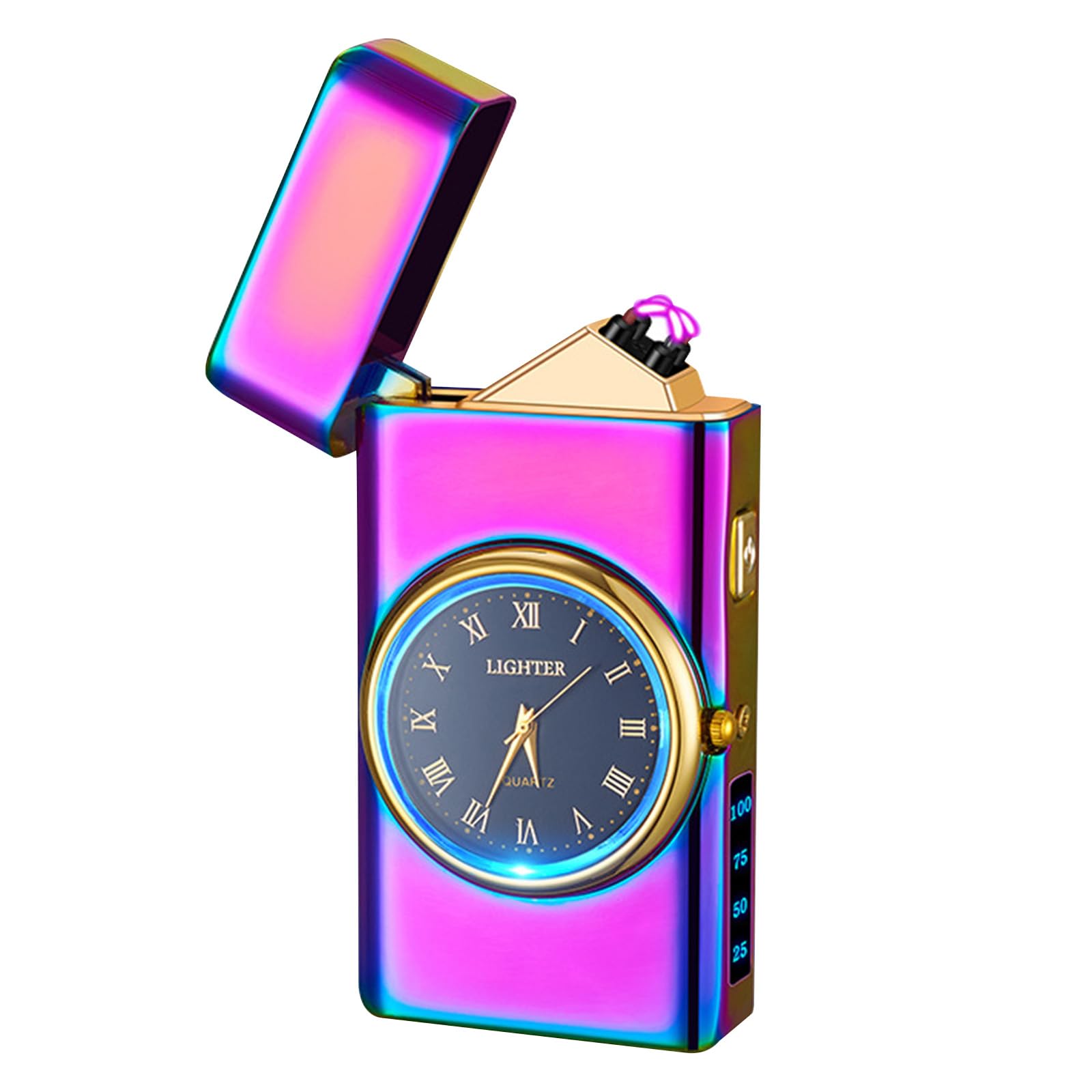 Electric Lighter with Clock YOZWOO USB Rechargeable Lighter with LED Light, Plasma Dual Arc Lighters with LED Power Display for Candle, Cool Lighters Gifts for Men and Women (Gold-Boat)