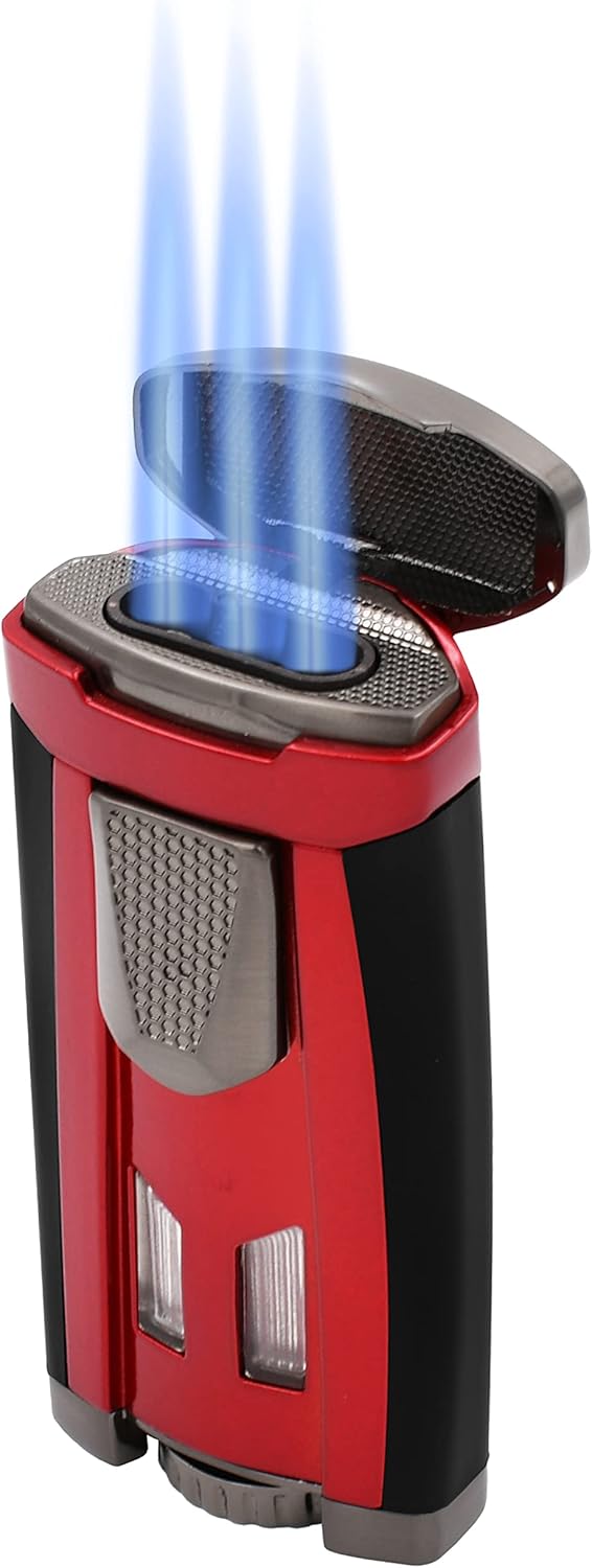 Xikar HP3 Inline Triple Flame Cigar Lighter, Attractive Gift Box, EZ-View Red Fuel Window, Honeycomb Texture, Daytona Red