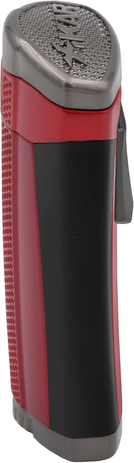 Xikar HP3 Inline Triple Flame Cigar Lighter, Attractive Gift Box, EZ-View Red Fuel Window, Honeycomb Texture, Daytona Red