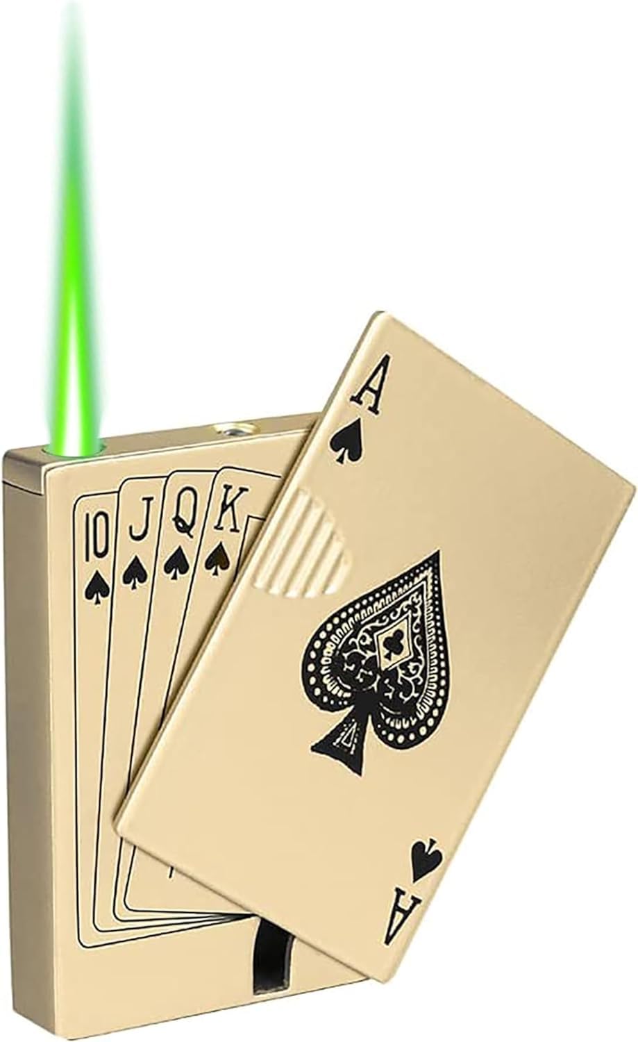 Jet Torch Lighter, 2 Pack, Green+Red Flame Ace Card Lighter, Cool Lighter Windproof Poker Design, Refillable Butane, for Outdoor, Indoor, Camping, BBQ, Candle, Birthday, Gift (Without Gas)