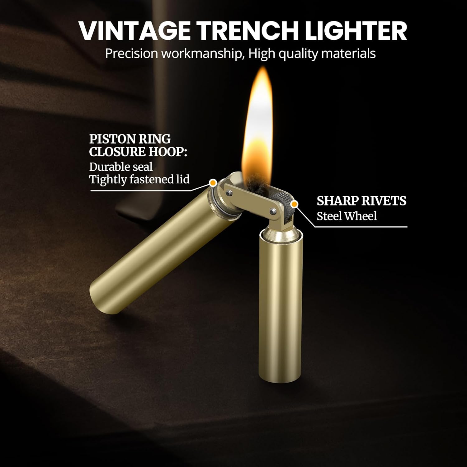 Vintage Lighter, Cool Trench Lighter, Unique Kerosene Lighters Fluid Refillable, Antique Brass Lighters, Novelty Gifts for Men Dad Husband