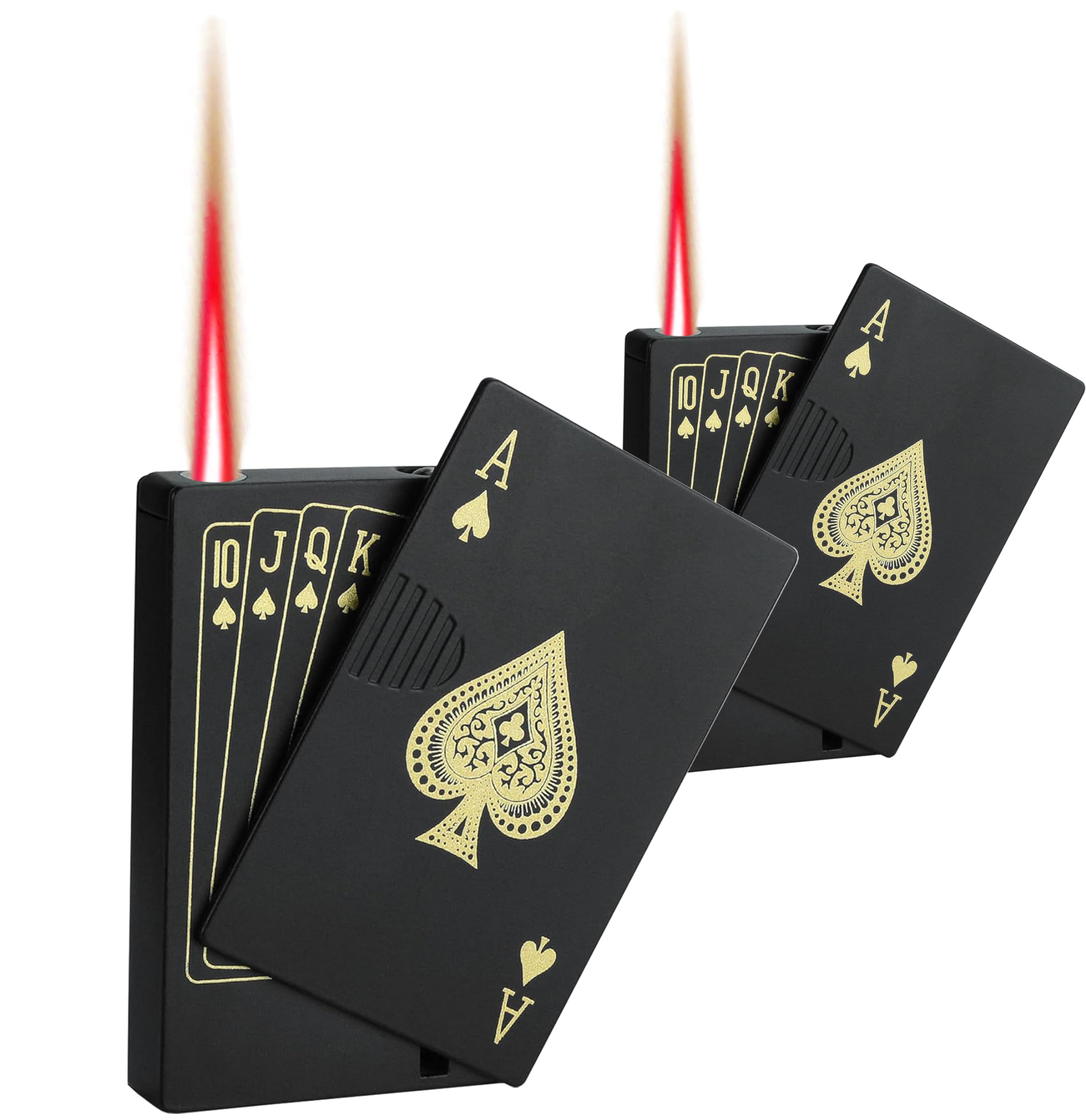 Jet Torch Lighter, 2 Pack, Green+Red Flame Ace Card Lighter, Cool Lighter Windproof Poker Design, Refillable Butane, for Outdoor, Indoor, Camping, BBQ, Candle, Birthday, Gift (Without Gas)