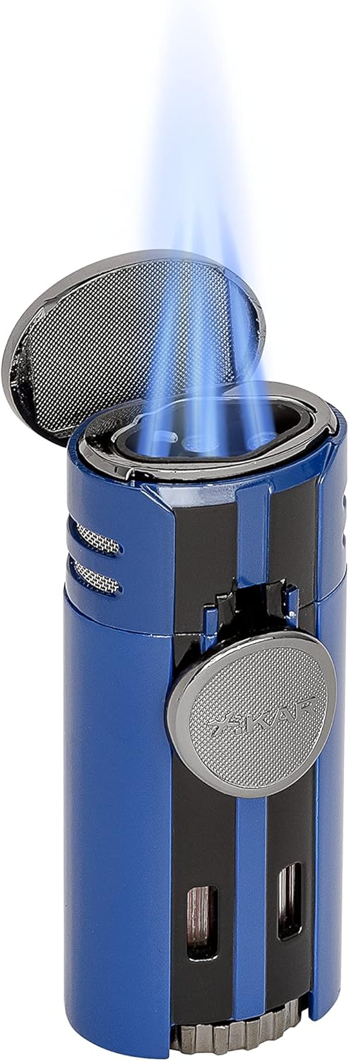 Xikar High Performance HP4 Diamond Quad Flame Cigar Lighter, in Attractive Gift Box, in-line Fuel Adjustment Wheel, Oversized Double EZ-View Fuel Window, Blue