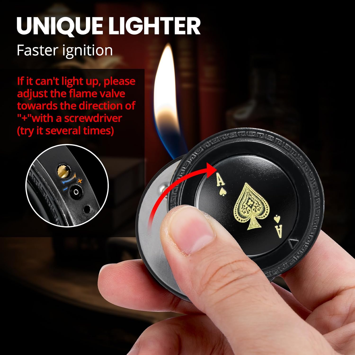 Cool Lighter for Men, Refillable Butane Lighter, Ace of Spades Cute Lighters, Funny Soft Flame Lighters with Ace Design,Unique Gifts for Men/Women (No Gas)