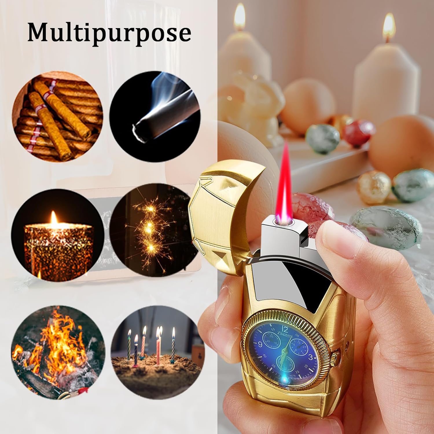 Torch Lighter, Cool Sports Car Lighter - Premium Metal Windproof Adjustable Red Flame, Refillable Butane Gas Lighter for Outdoor Indoor (Without Butane), Ideal Gift for Men & Women-Black