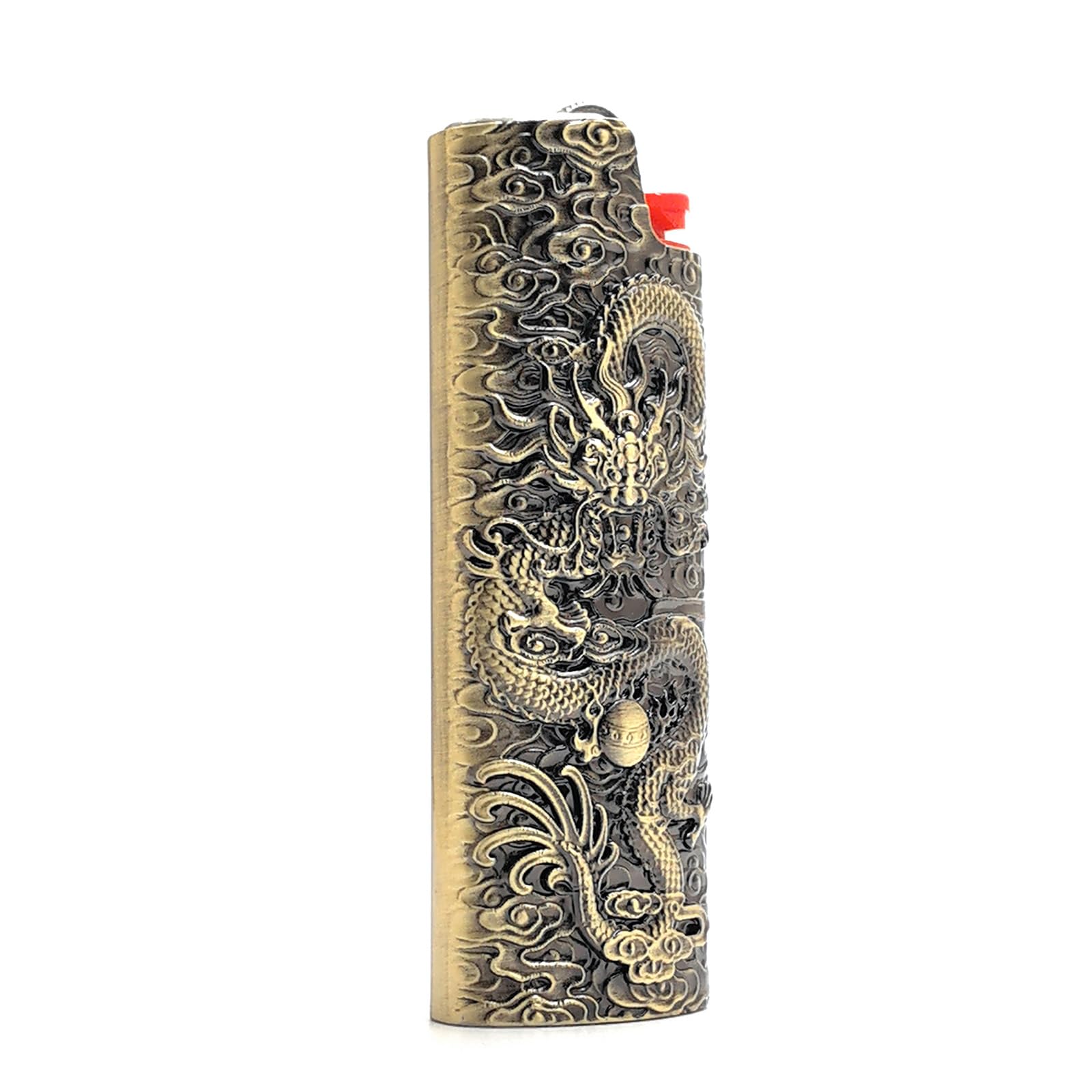 Metal Lighter Case Cover Holder Vintage Dragon Engraving for BIC Full Size Lighter J6