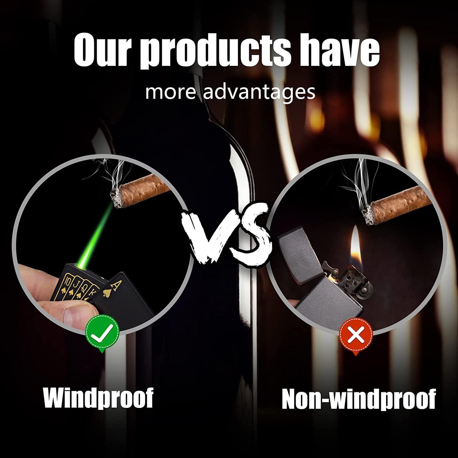 Jet Torch Lighter, 2 Pack, Green+Red Flame Ace Card Lighter, Cool Lighter Windproof Poker Design, Refillable Butane, for Outdoor, Indoor, Camping, BBQ, Candle, Birthday, Gift (Without Gas)