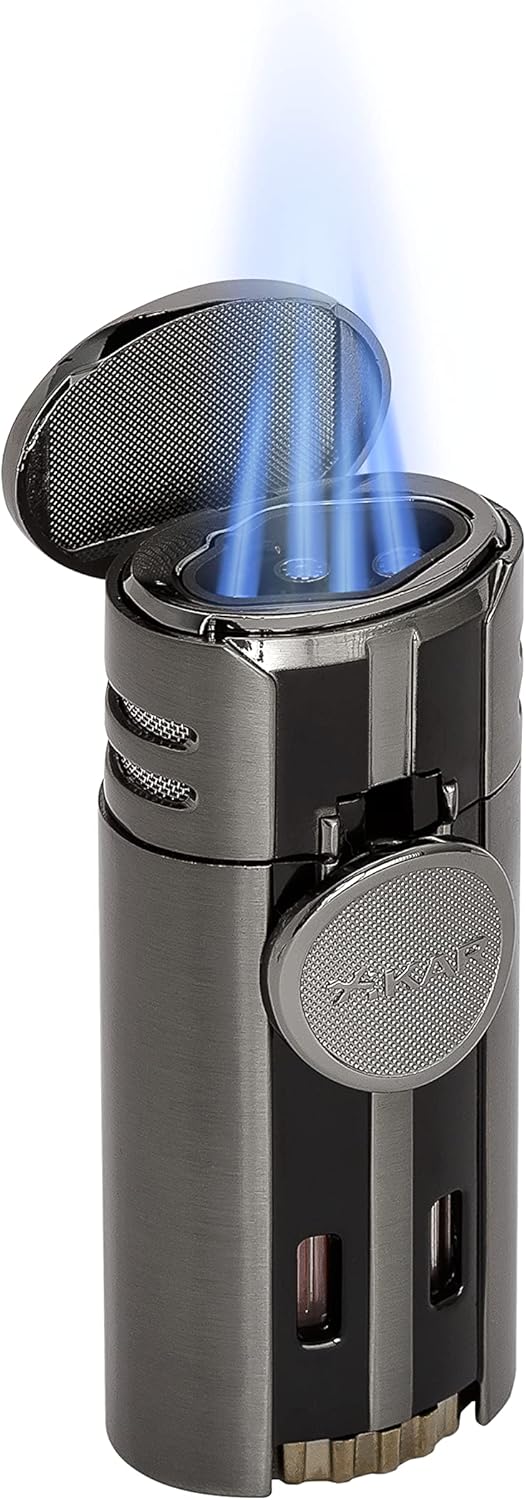 Xikar High Performance HP4 Diamond Quad Flame Cigar Lighter, in Attractive Gift Box, in-line Fuel Adjustment Wheel, Oversized Double EZ-View Fuel Windows, Gunmetal 2
