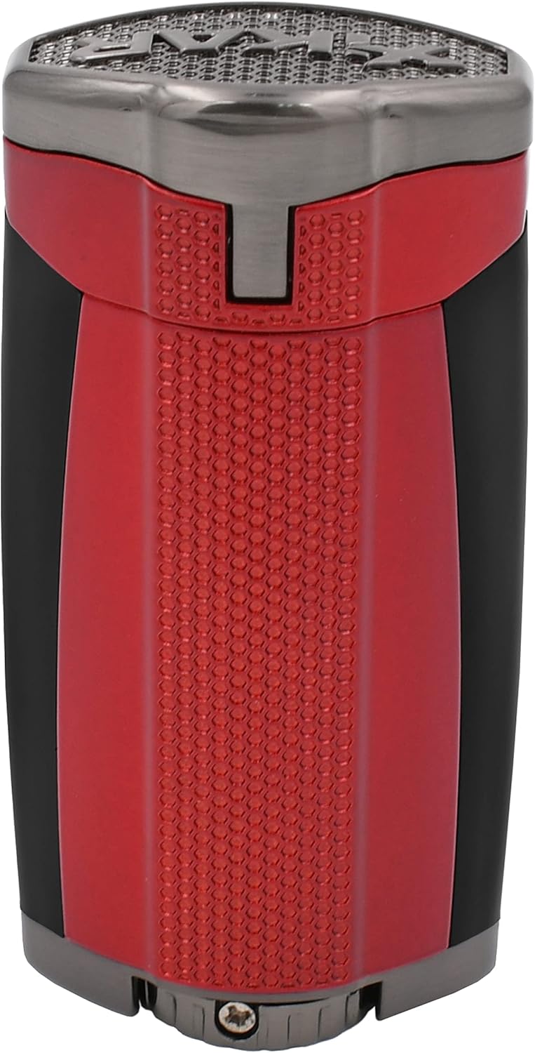 Xikar HP3 Inline Triple Flame Cigar Lighter, Attractive Gift Box, EZ-View Red Fuel Window, Honeycomb Texture, Daytona Red