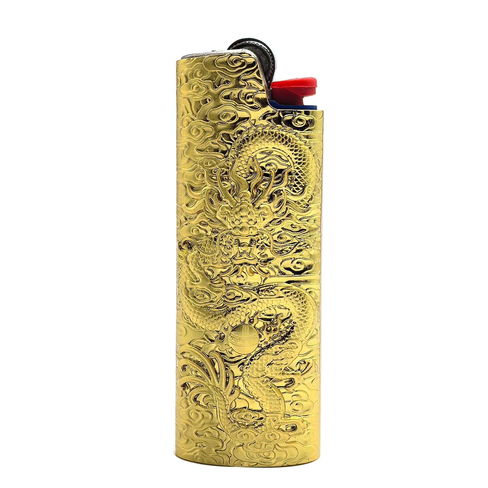 Metal Lighter Case Cover Holder Vintage Dragon Engraving for BIC Full Size Lighter J6