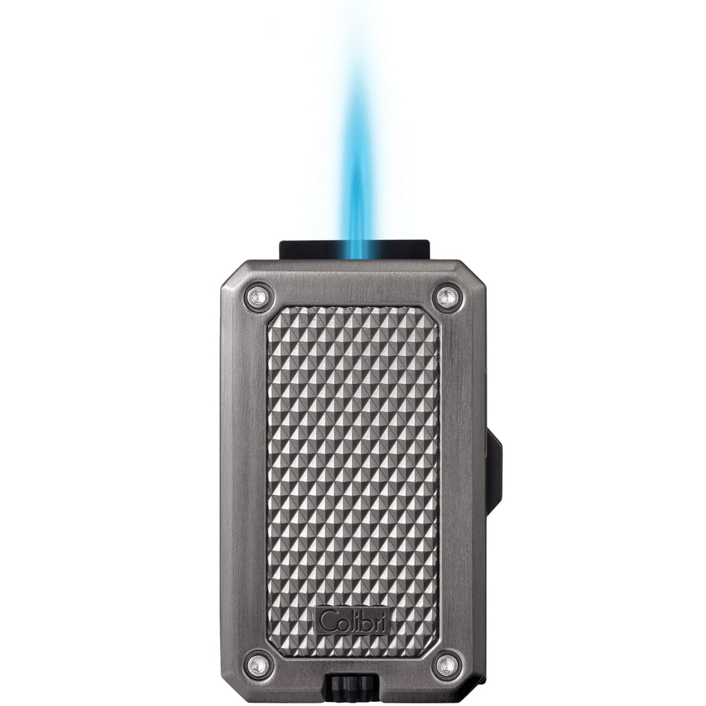 Colibri Rally Single Jet Flame Butane Lighter, Windproof & Refillable, Cigar Enthusiast's Choice with Blue Fuel Window and Adjustable Flame (Matte Black & Blue)