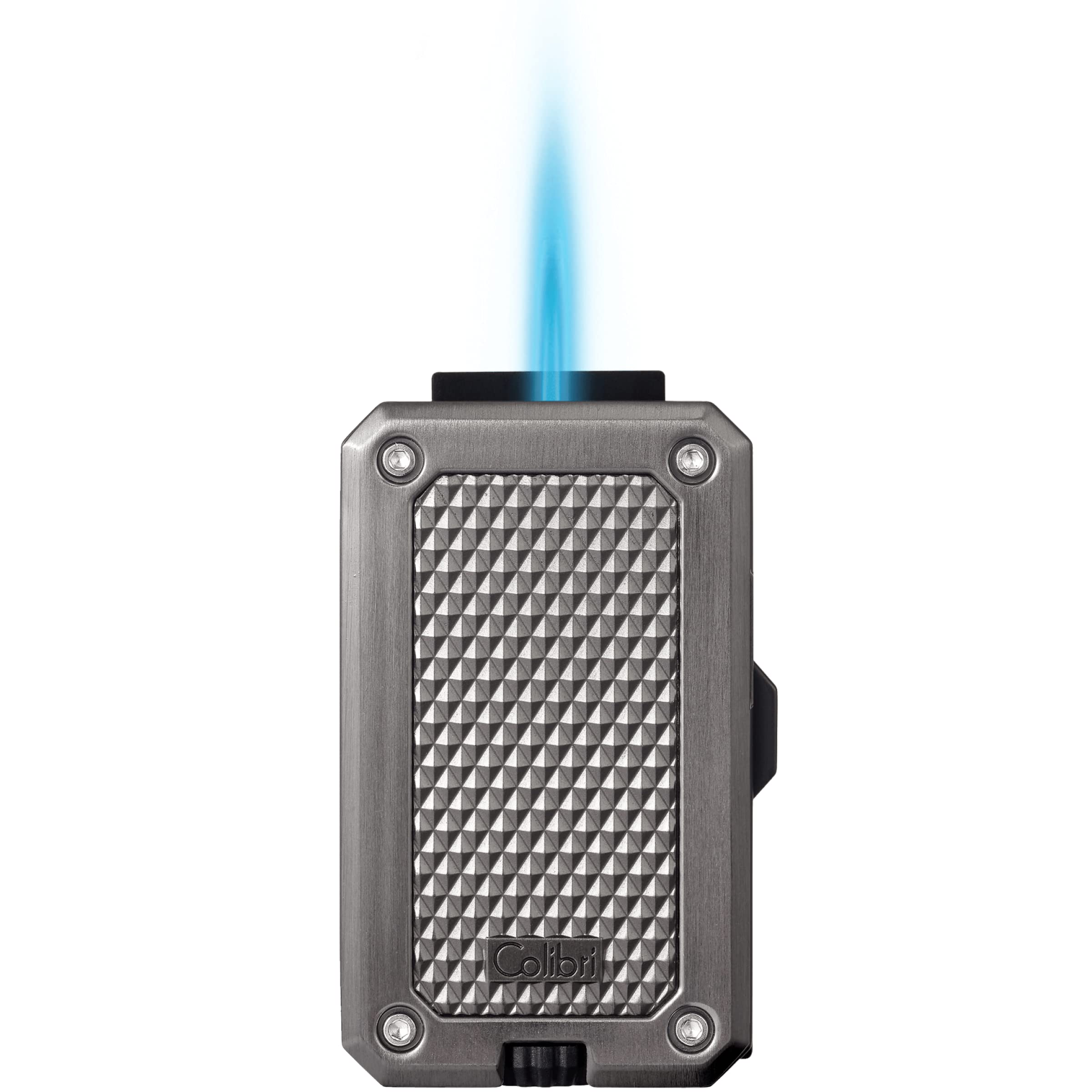 Colibri Rally Single Jet Flame Butane Lighter, Windproof & Refillable, Cigar Enthusiast's Choice with Blue Fuel Window and Adjustable Flame (Matte Black & Blue)