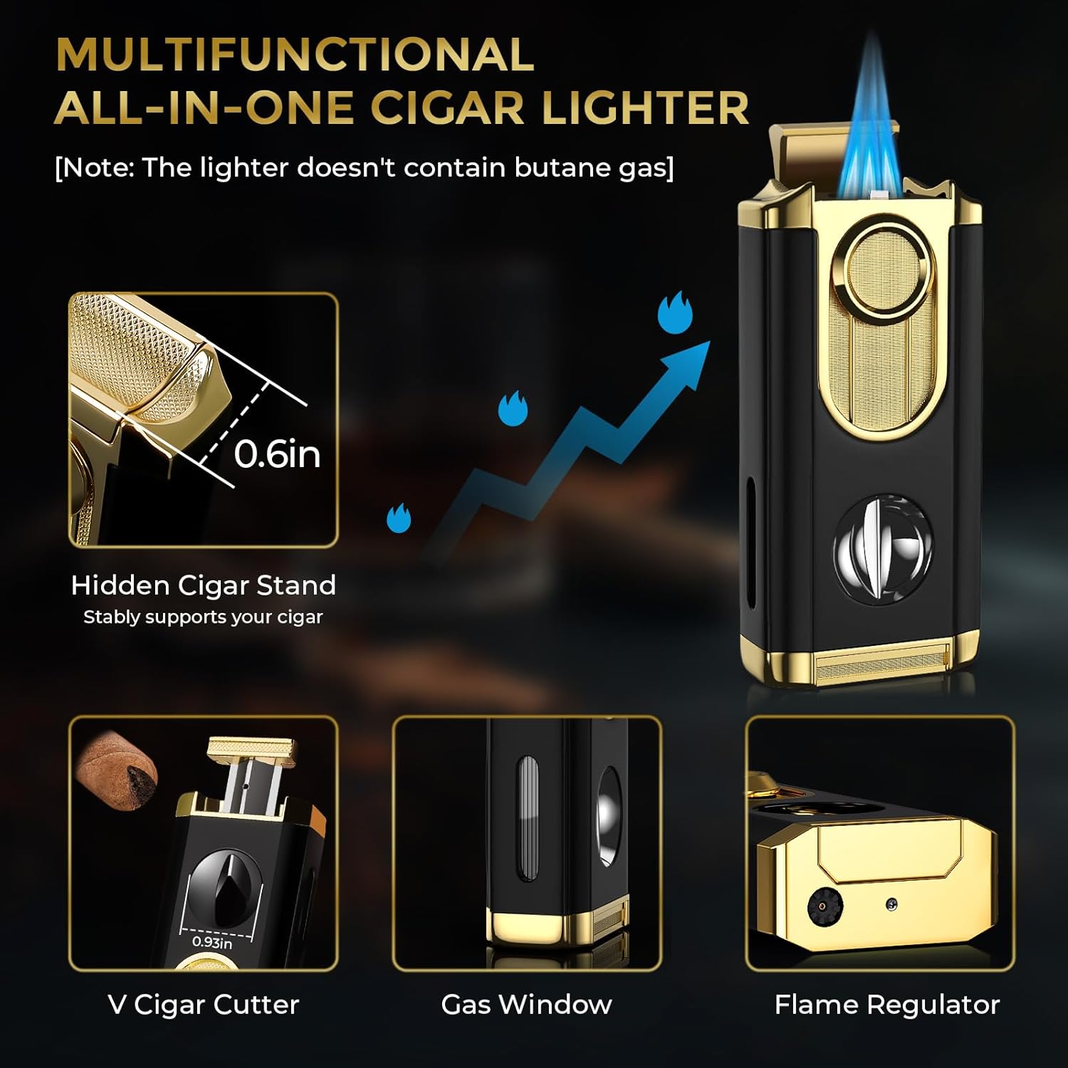 Travel Cigar Humidor Set, 2-Layer Design & CedarWood Lined, with Cigar Lighter Built-in V Cutter&Holder, Cigar Cutter, Draw Enhancer, Hygrometer, Humidifier, Portable Leather Cigar Case, Gifts for Men