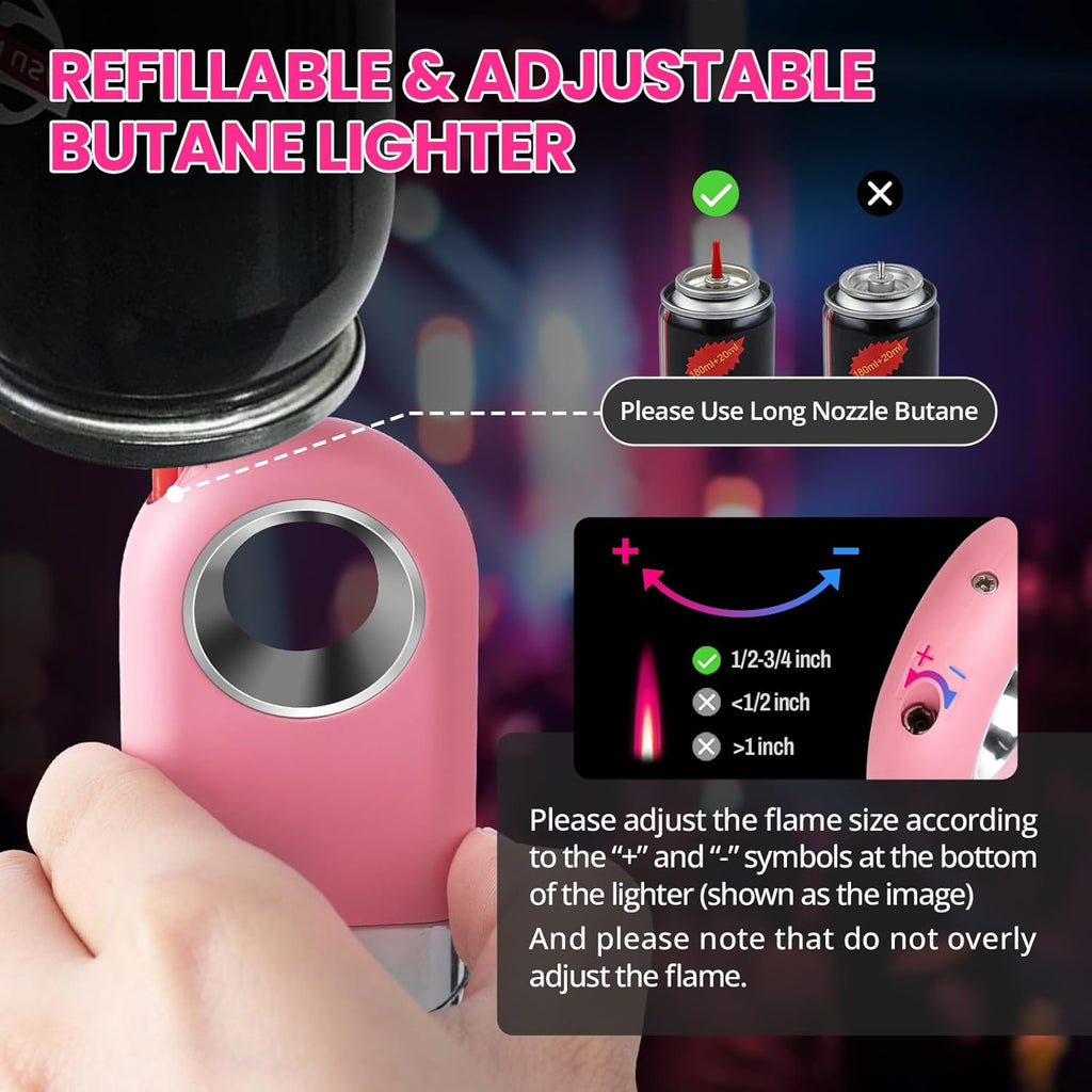 Cool Lighter with Funny Fidget Ring, Pink Keychain Lighters Refillable Butane Torch for Candle BBQ, Creative Gifts for Men Women, EDC Spinner Lighter with Windproof Jet Flame