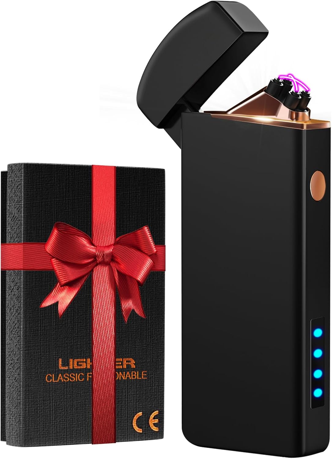 Coquimbo Christmas Stocking Stuffers White Elephant Gifts for Adults Men Him, Electric Lighter USB Rechargeable Windproof Flameless Dual Arc Plasma Lighter for Candle Fireplace (Black)