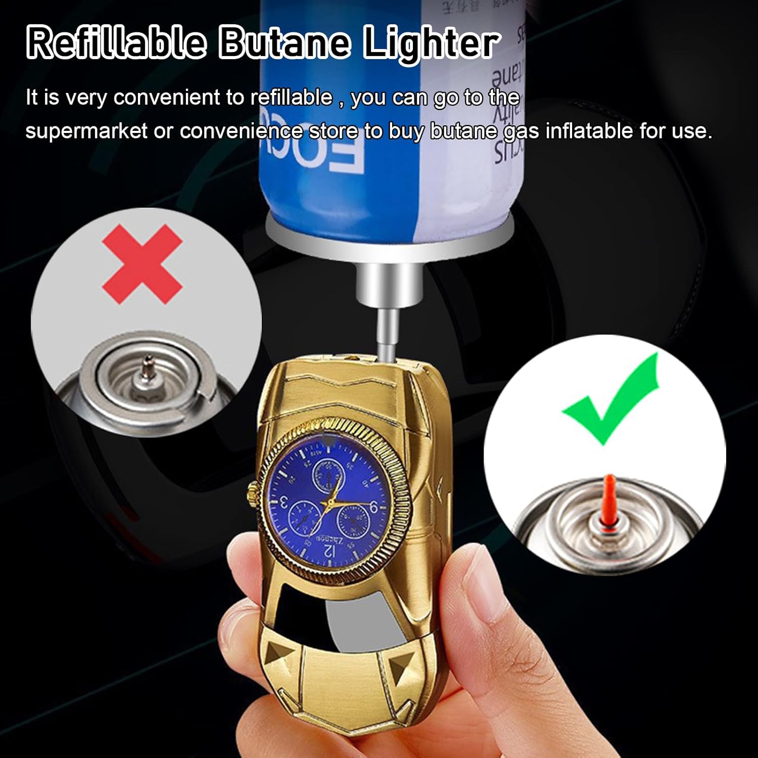 Torch Lighter, Cool Sports Car Lighter - Premium Metal Windproof Adjustable Red Flame, Refillable Butane Gas Lighter for Outdoor Indoor (Without Butane), Ideal Gift for Men & Women-Black
