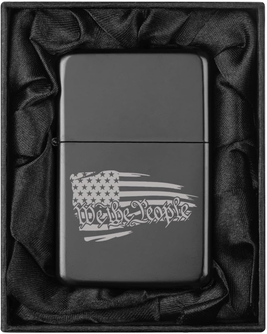Lighter in Black Silk Lined Gift Box We The People American Flag (Black)