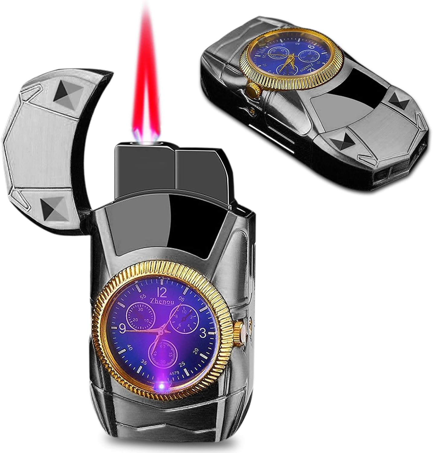 Torch Lighter, Cool Sports Car Lighter - Premium Metal Windproof Adjustable Red Flame, Refillable Butane Gas Lighter for Outdoor Indoor (Without Butane), Ideal Gift for Men & Women-Black