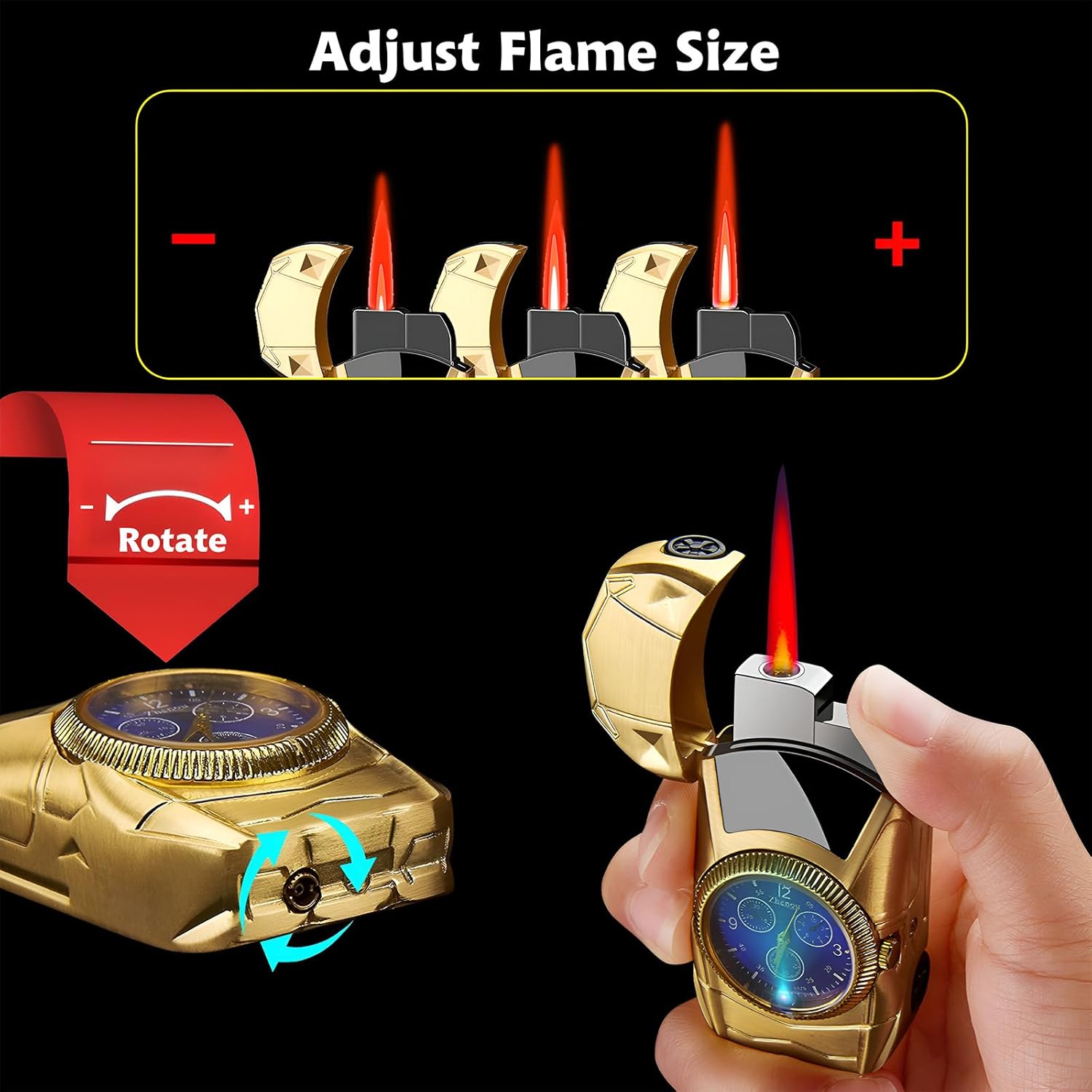 Torch Lighter, Cool Sports Car Lighter - Premium Metal Windproof Adjustable Red Flame, Refillable Butane Gas Lighter for Outdoor Indoor (Without Butane), Ideal Gift for Men & Women-Black