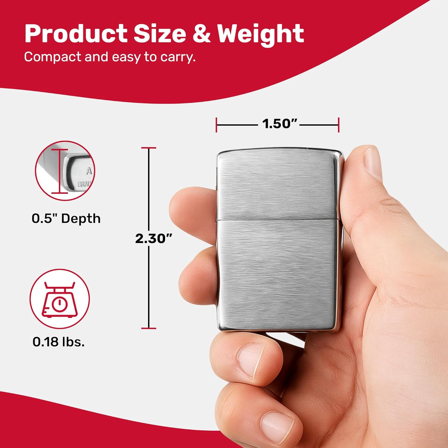 Zippo Classic Brushed Chrome Pocket Lighter - Windproof & Refillable Flip-Top Metal Lighter - Everyday Use Pocket Lighters - Luxury Lighters Made in USA