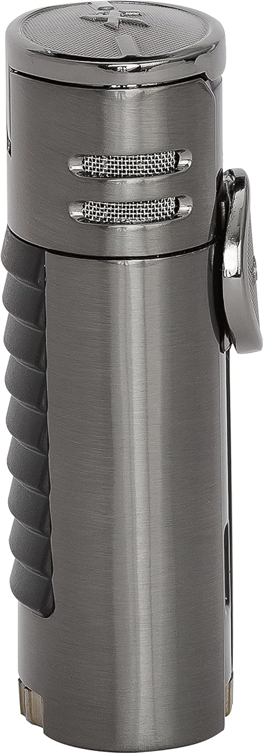 Xikar High Performance HP4 Diamond Quad Flame Cigar Lighter, in Attractive Gift Box, in-line Fuel Adjustment Wheel, Oversized Double EZ-View Fuel Windows, Gunmetal 2