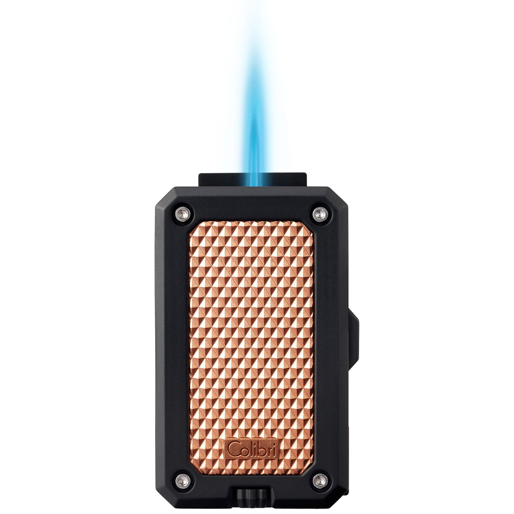 Colibri Rally Single Jet Flame Butane Lighter, Windproof & Refillable, Cigar Enthusiast's Choice with Blue Fuel Window and Adjustable Flame (Matte Black & Blue)