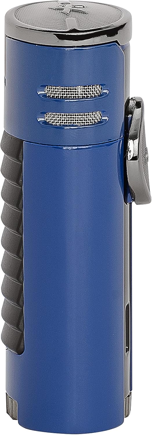 Xikar High Performance HP4 Diamond Quad Flame Cigar Lighter, in Attractive Gift Box, in-line Fuel Adjustment Wheel, Oversized Double EZ-View Fuel Window, Blue