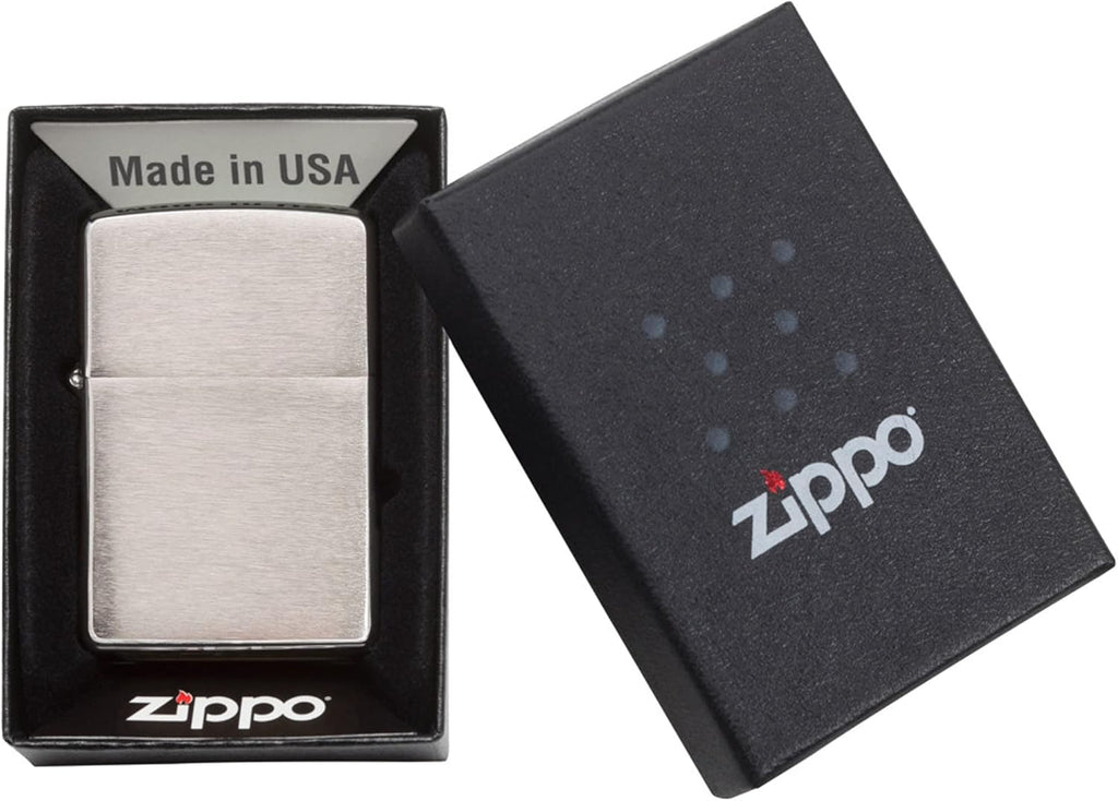 Zippo Classic Brushed Chrome Pocket Lighter - Windproof & Refillable Flip-Top Metal Lighter - Everyday Use Pocket Lighters - Luxury Lighters Made in USA