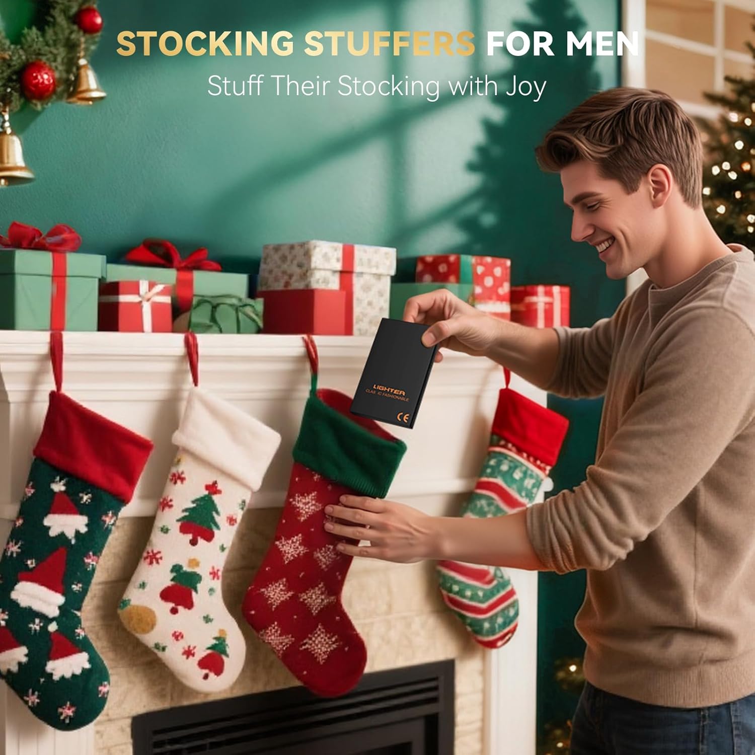 Coquimbo Christmas Stocking Stuffers White Elephant Gifts for Adults Men Him, Electric Lighter USB Rechargeable Windproof Flameless Dual Arc Plasma Lighter for Candle Fireplace (Black)