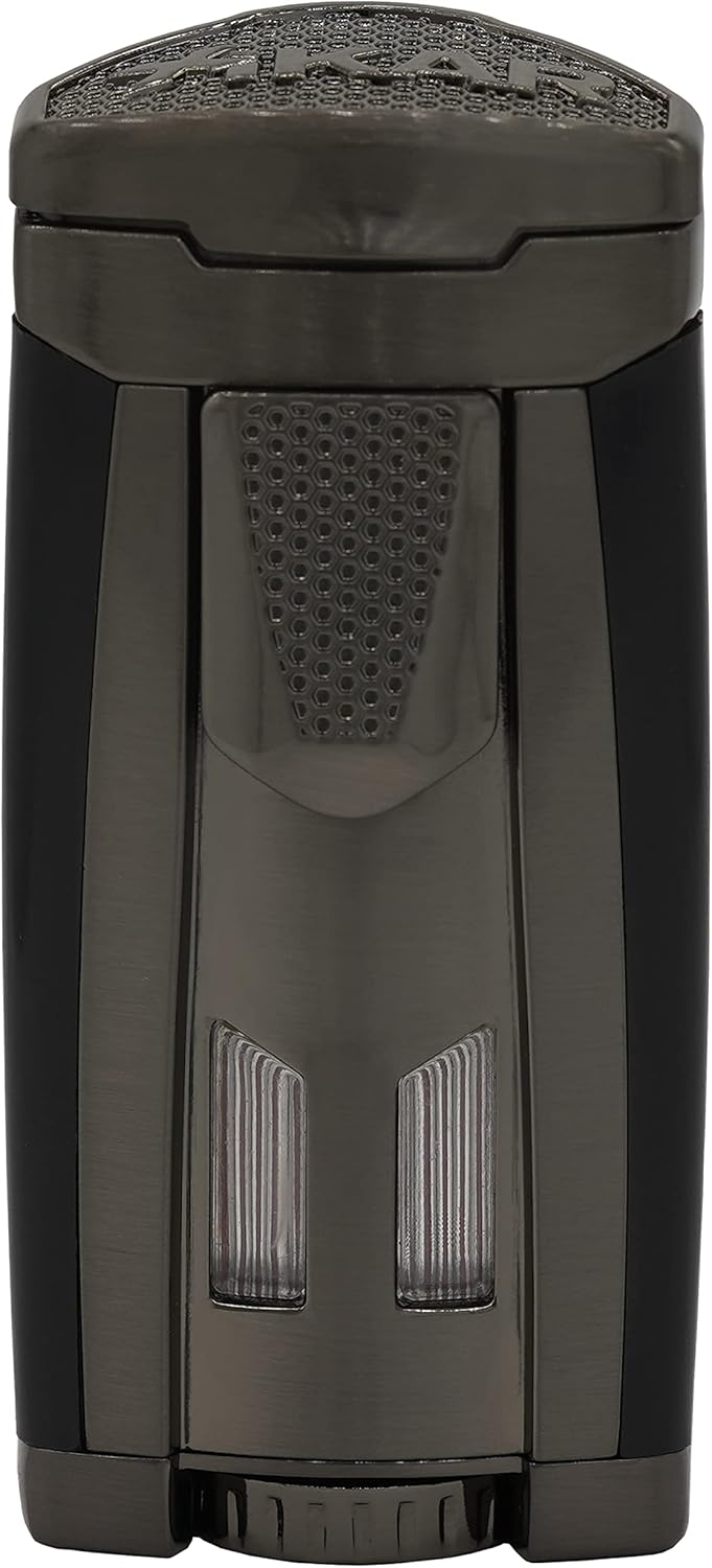 Xikar HP3 Inline Triple Flame Cigar Lighter, Attractive Gift Box, EZ-View Red Fuel Window, Honeycomb Texture, Gunmetal