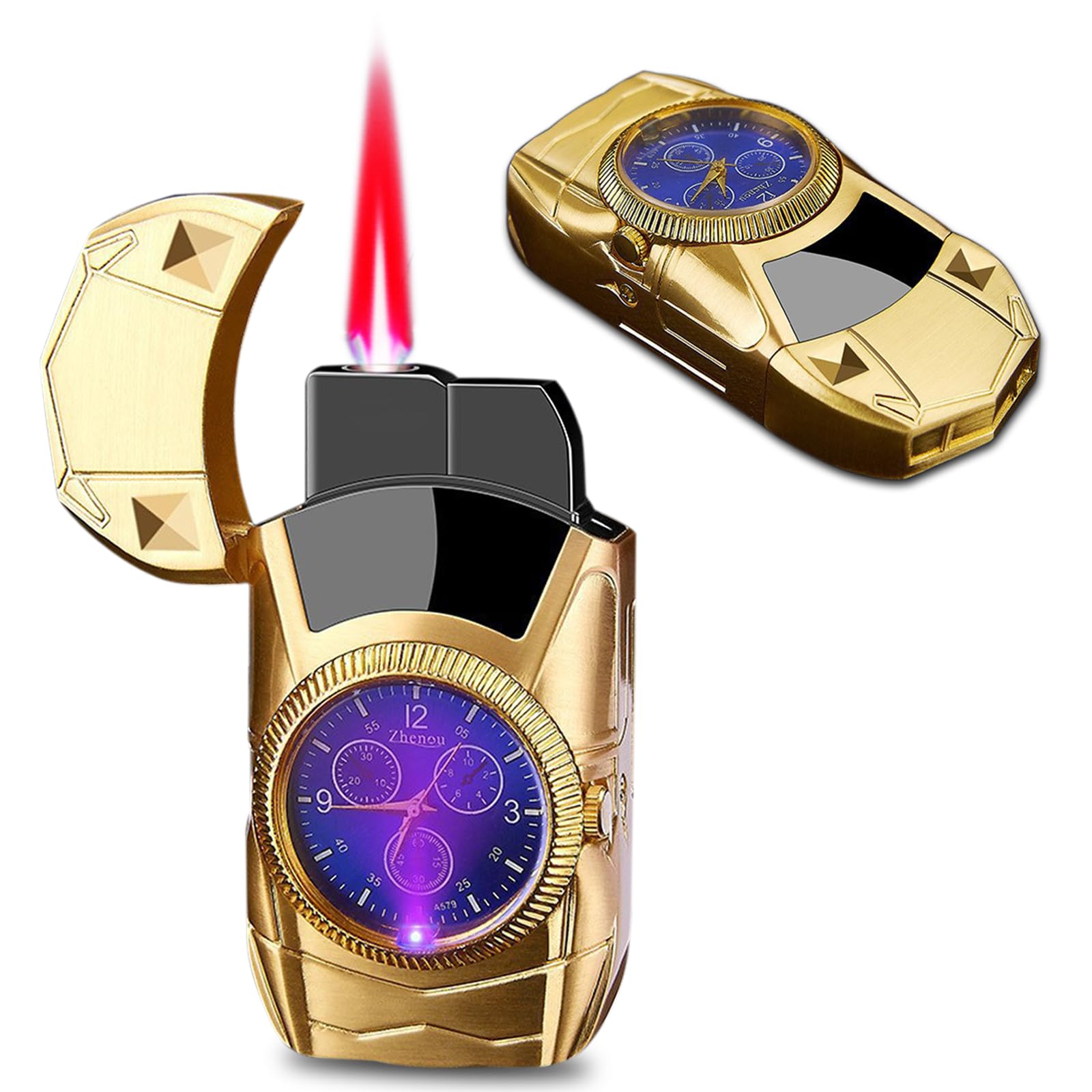 Torch Lighter, Cool Sports Car Lighter - Premium Metal Windproof Adjustable Red Flame, Refillable Butane Gas Lighter for Outdoor Indoor (Without Butane), Ideal Gift for Men & Women-Black