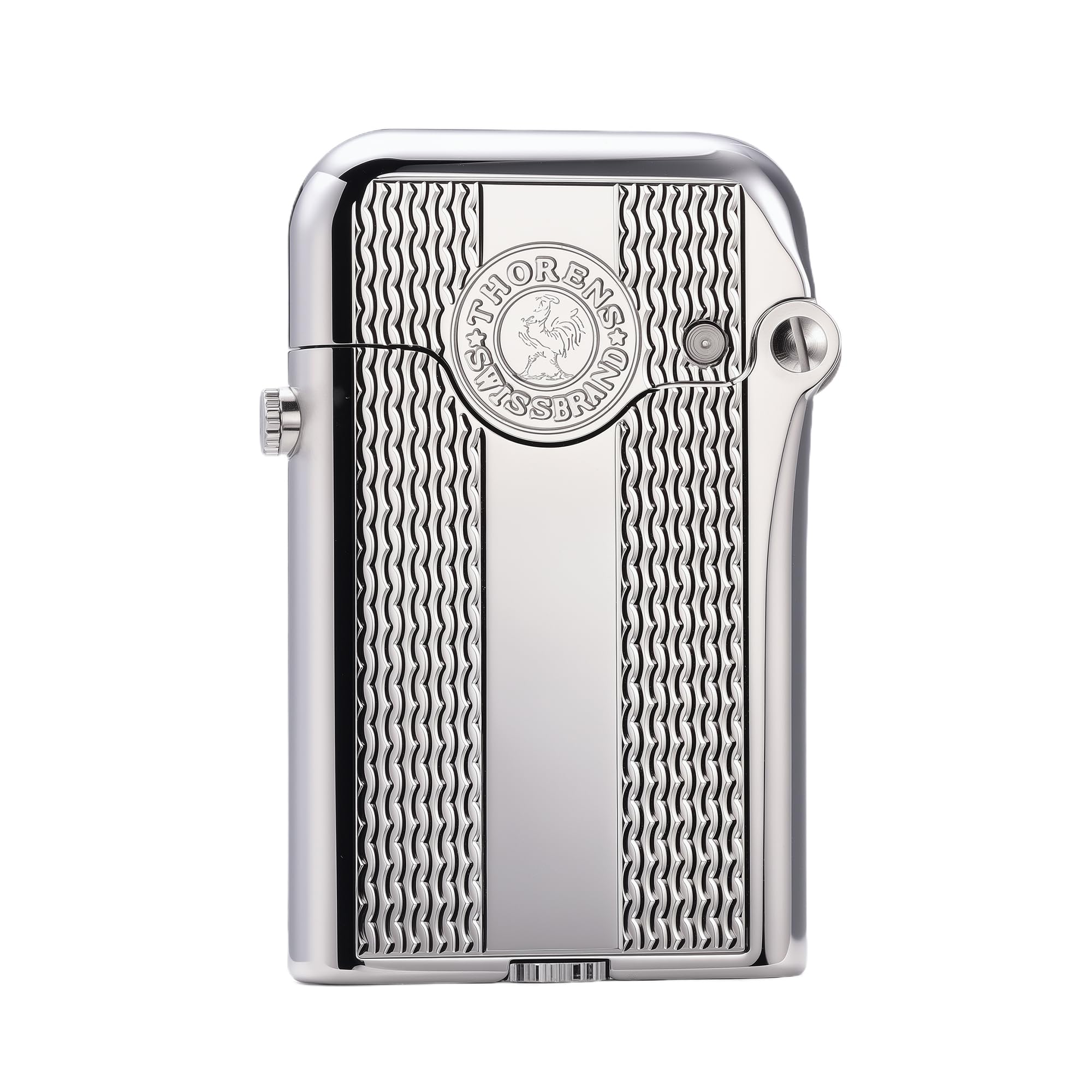 Classic Retro Refillable Brass Kerosene Lighter,Collectible,Soft-Flame,Automatic Ignition,Safety Lock,Electroplated Chrome Color,Engraving,Gift Box,Men's Gift,Thorens Gen 3-Single Claw Diamond Grid