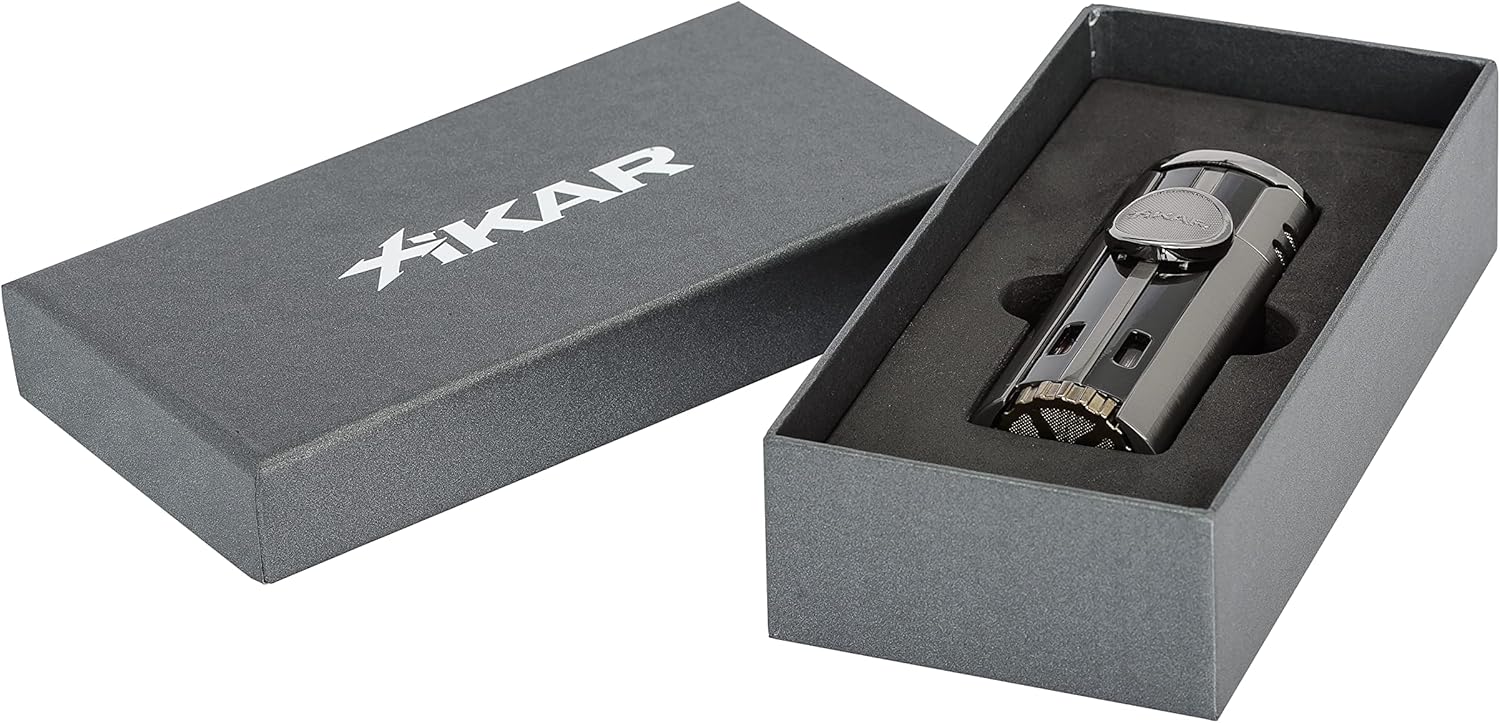 Xikar High Performance HP4 Diamond Quad Flame Cigar Lighter, in Attractive Gift Box, in-line Fuel Adjustment Wheel, Oversized Double EZ-View Fuel Windows, Gunmetal 2