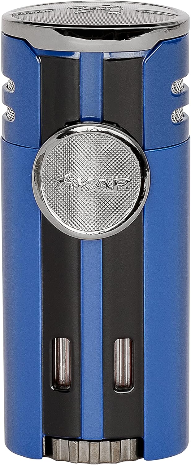 Xikar High Performance HP4 Diamond Quad Flame Cigar Lighter, in Attractive Gift Box, in-line Fuel Adjustment Wheel, Oversized Double EZ-View Fuel Window, Blue