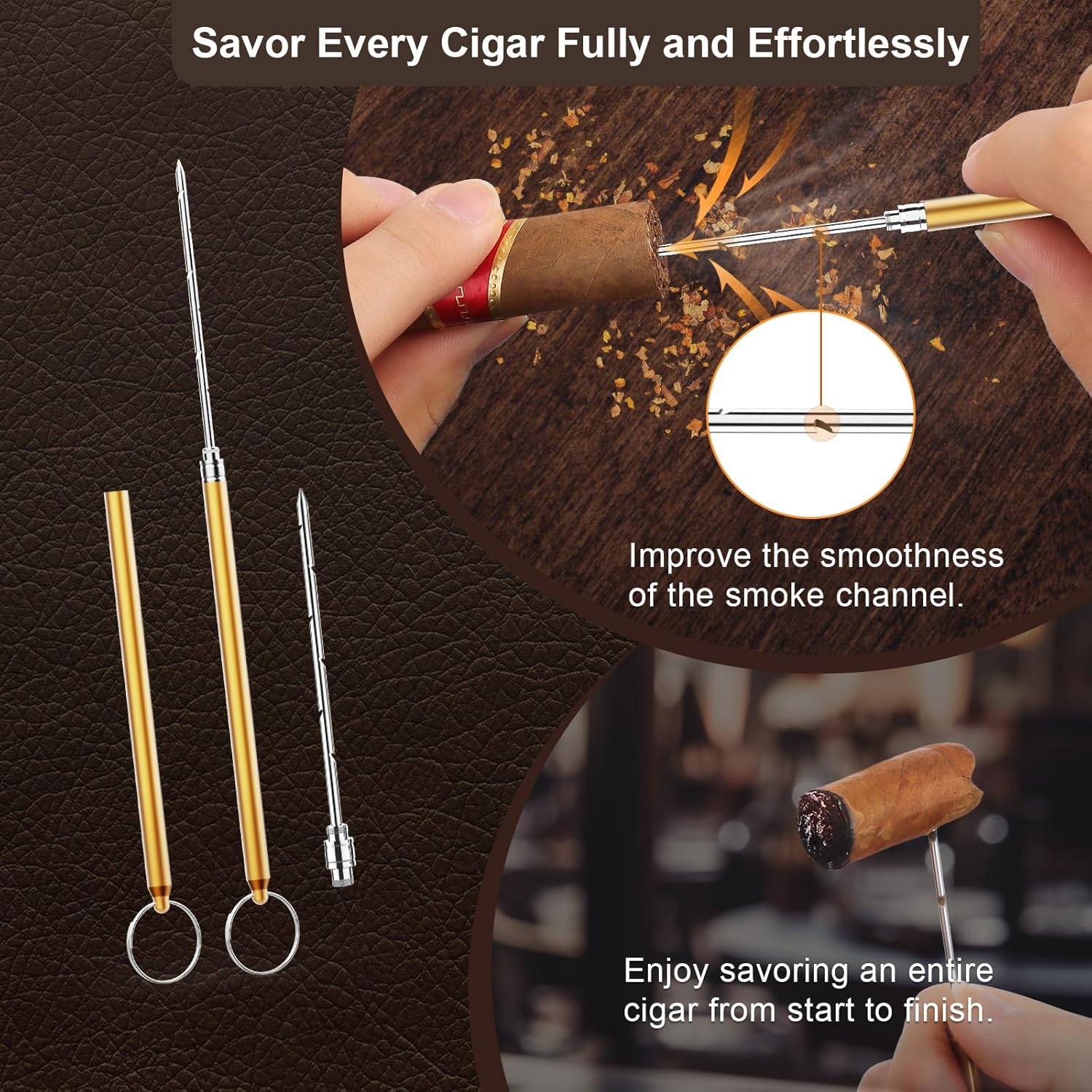 Travel Cigar Humidor, Cedar Wood Lined, with All-in-one Cigar Lighter, Built-in V Cutter& Holder, Cigar Draw Enhancer, Hygrometer & Humidifier, Leather Cigar Case with Cigar Accessories Hold 6 Cigars