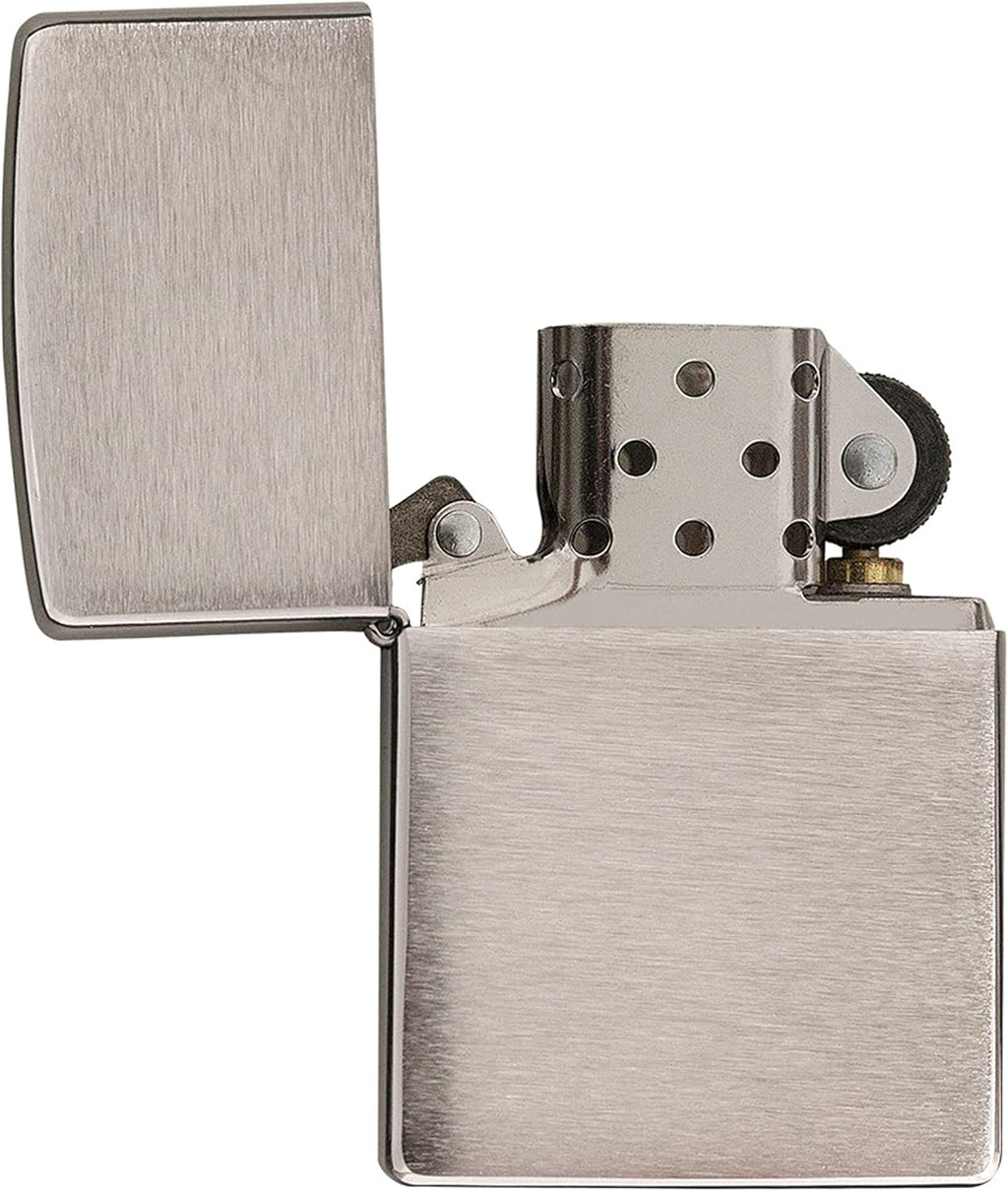 Zippo Classic Brushed Chrome Pocket Lighter - Windproof & Refillable Flip-Top Metal Lighter - Everyday Use Pocket Lighters - Luxury Lighters Made in USA