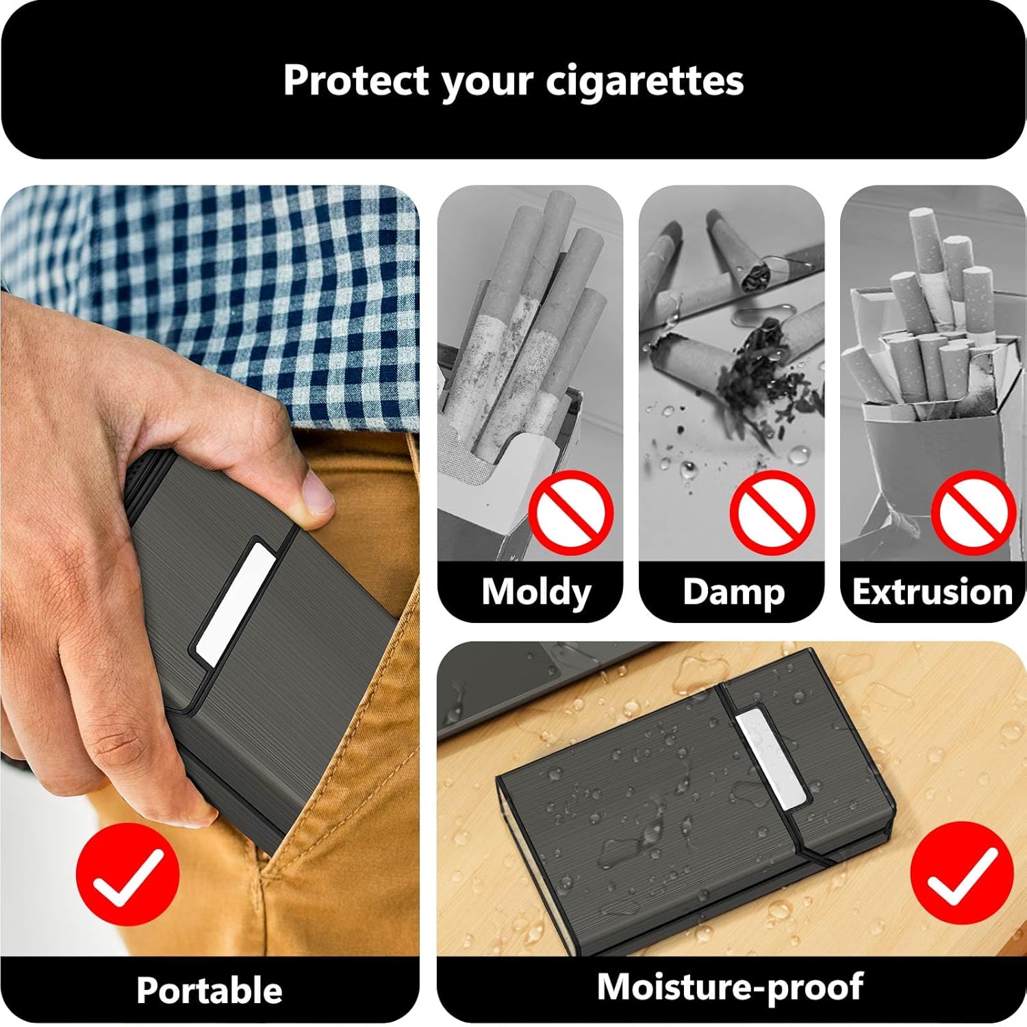 roygra Cigarette Case with Lighter 100s King Size (2 Pack), Magnetic Switch 20 Capacity Holder Case for Men Women, Cigarettes Smoking Accessories, Rechargeable Flameless Windproof Electric Lighters