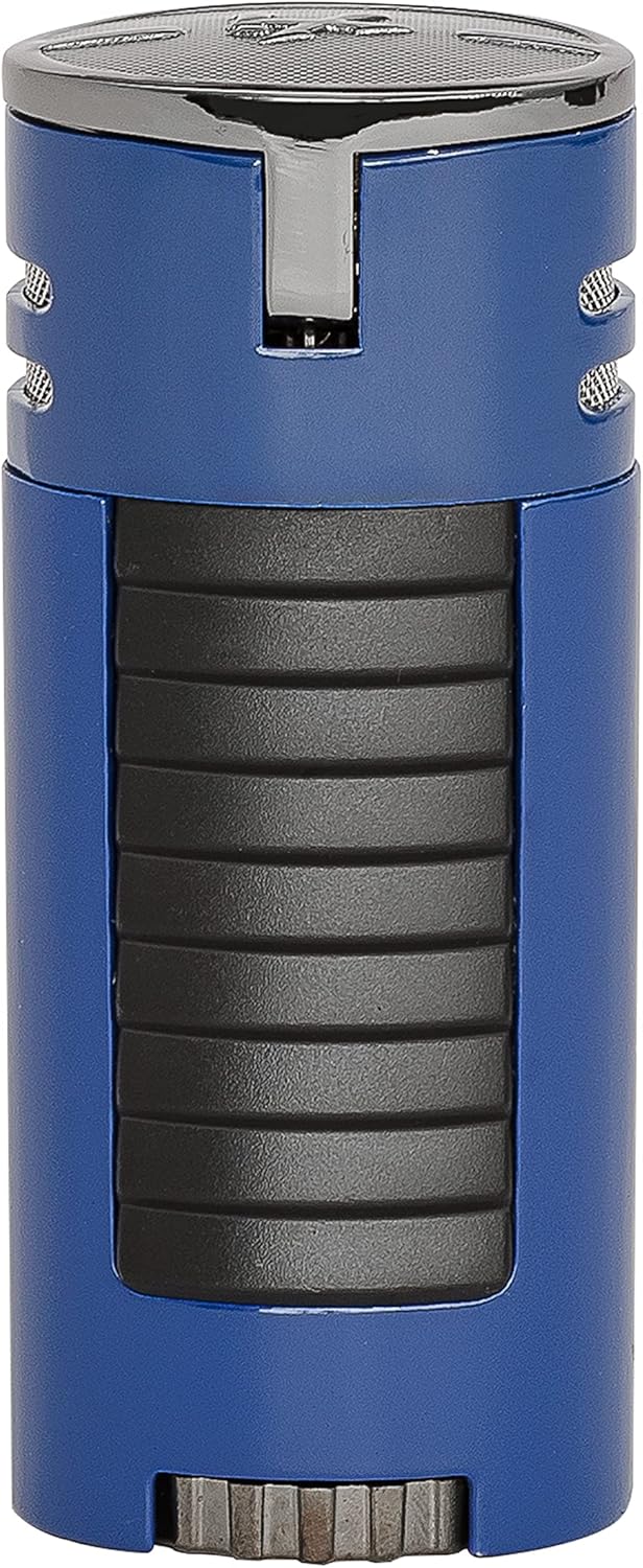Xikar High Performance HP4 Diamond Quad Flame Cigar Lighter, in Attractive Gift Box, in-line Fuel Adjustment Wheel, Oversized Double EZ-View Fuel Window, Blue