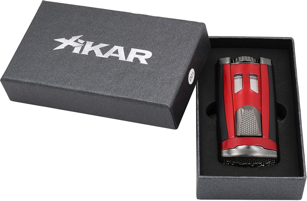 Xikar HP3 Inline Triple Flame Cigar Lighter, Attractive Gift Box, EZ-View Red Fuel Window, Honeycomb Texture, Daytona Red