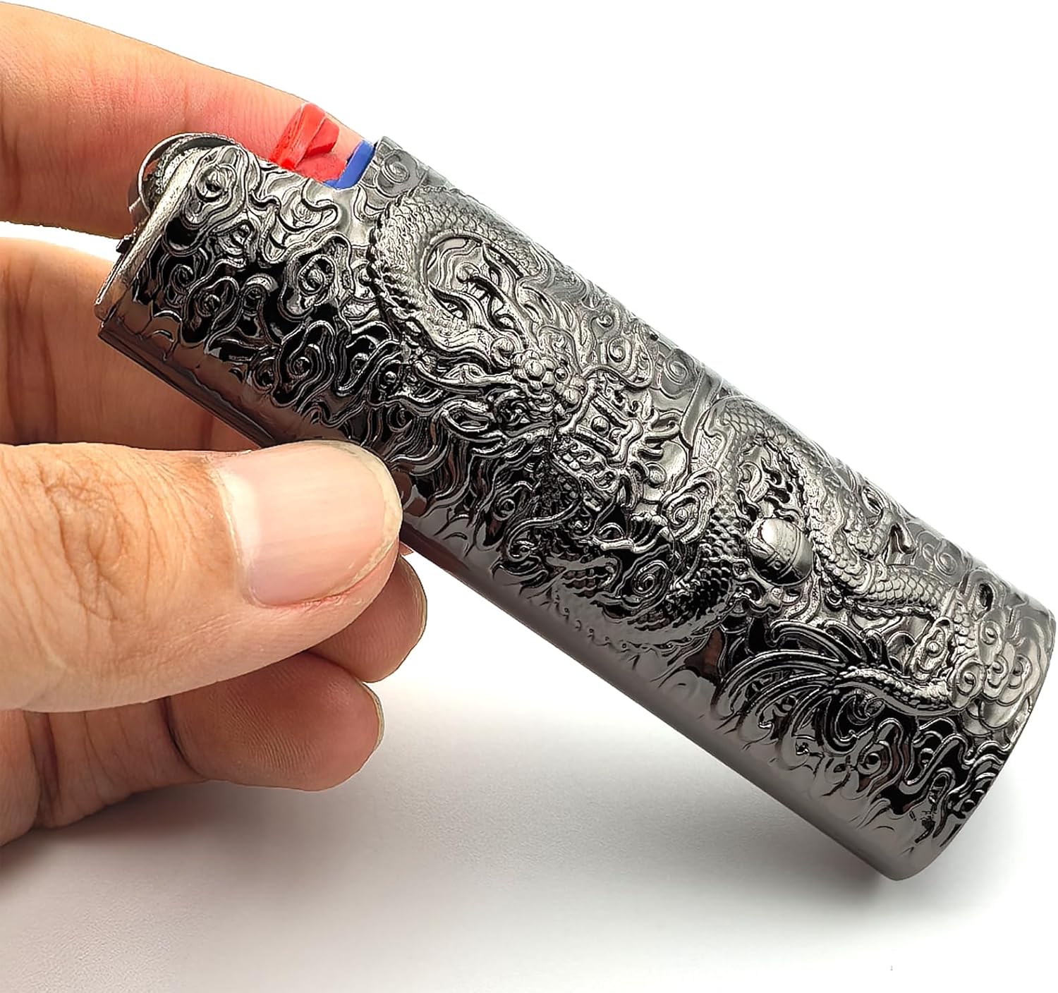 Metal Lighter Case Cover Holder Vintage Dragon Engraving for BIC Full Size Lighter J6