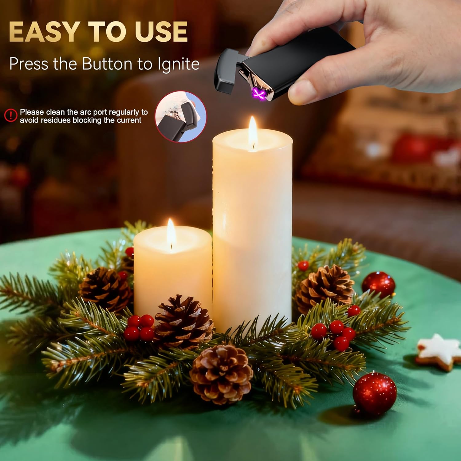 Coquimbo Christmas Stocking Stuffers White Elephant Gifts for Adults Men Him, Electric Lighter USB Rechargeable Windproof Flameless Dual Arc Plasma Lighter for Candle Fireplace (Black)