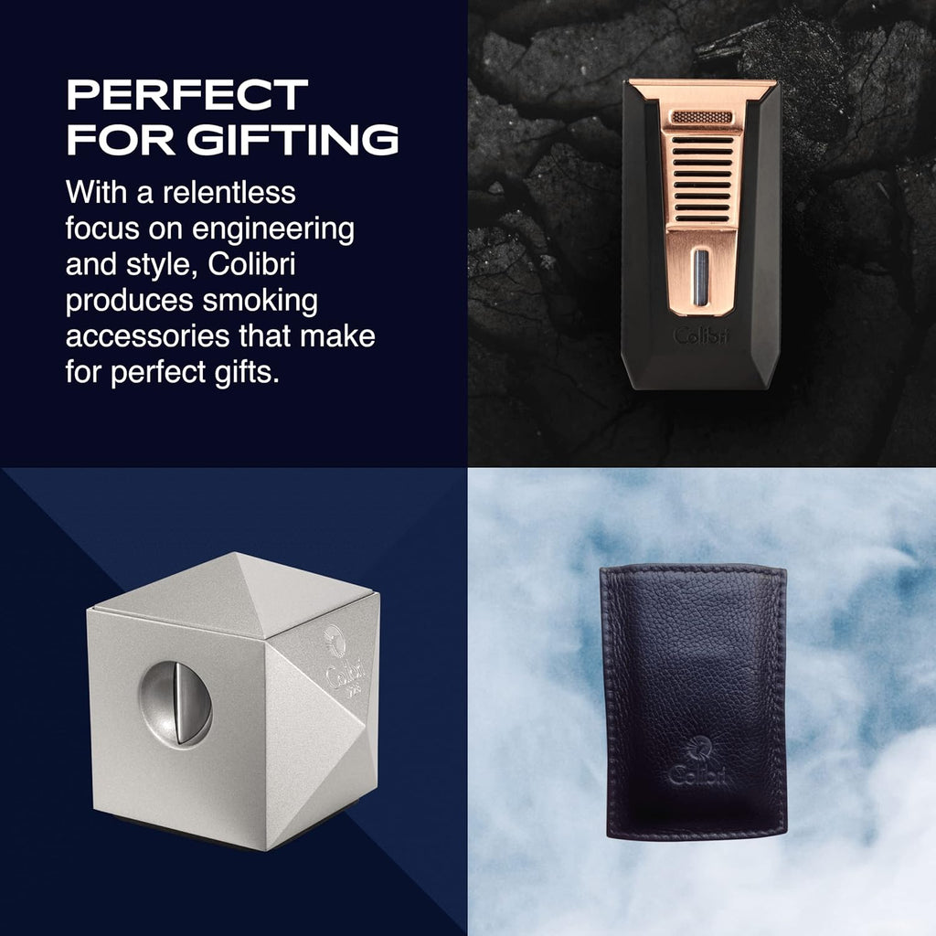 Colibri Rally Single Jet Flame Butane Lighter, Windproof & Refillable, Cigar Enthusiast's Choice with Blue Fuel Window and Adjustable Flame (Matte Black & Blue)